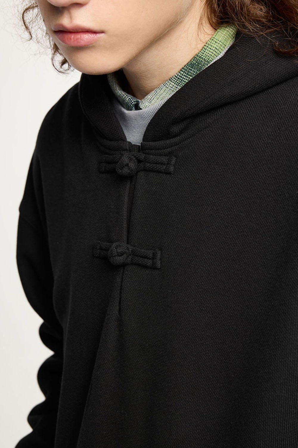 Fleece-Lined Hoodie with Traditional Frog Button Closure