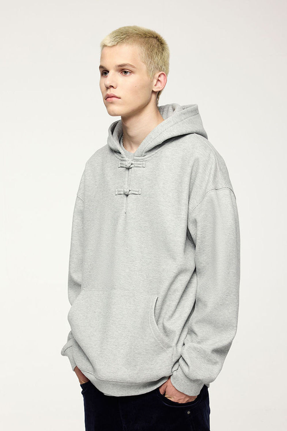 Fleece-Lined Hoodie with Traditional Frog Button Closure