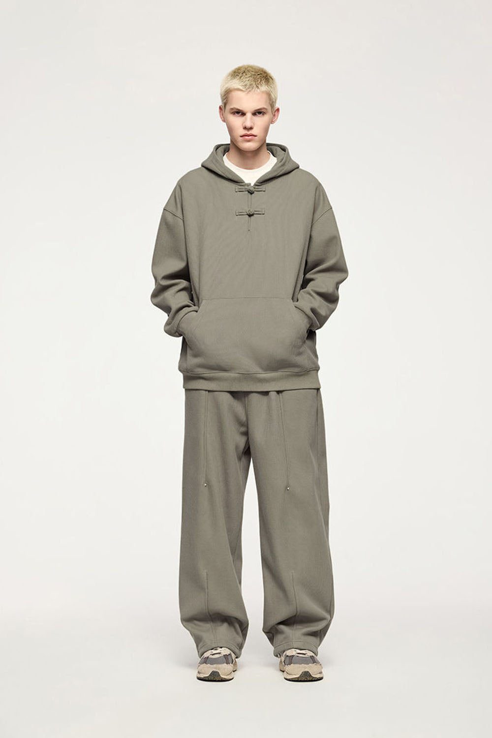 Fleece-Lined Hoodie with Traditional Frog Button Closure