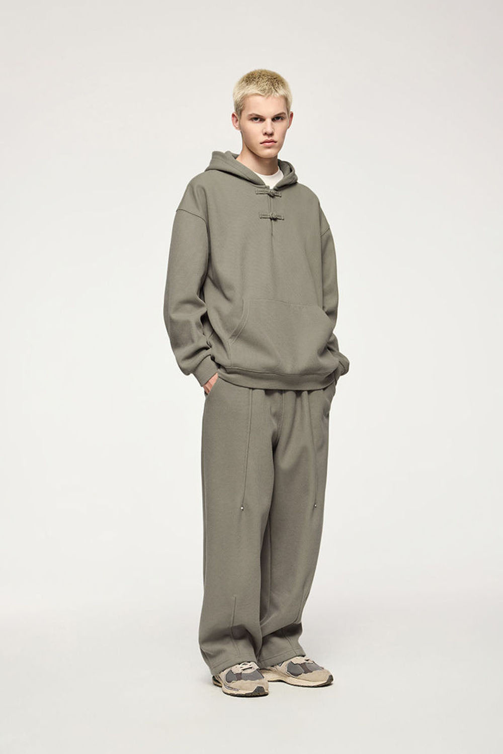 Fleece-Lined Hoodie with Traditional Frog Button Closure