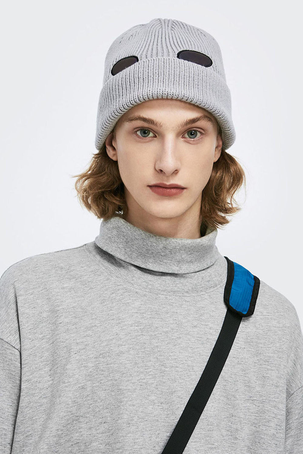 High Collar Loopback Wide Base Long Sleeve Streetwear Solid Color T-Shirt for Men