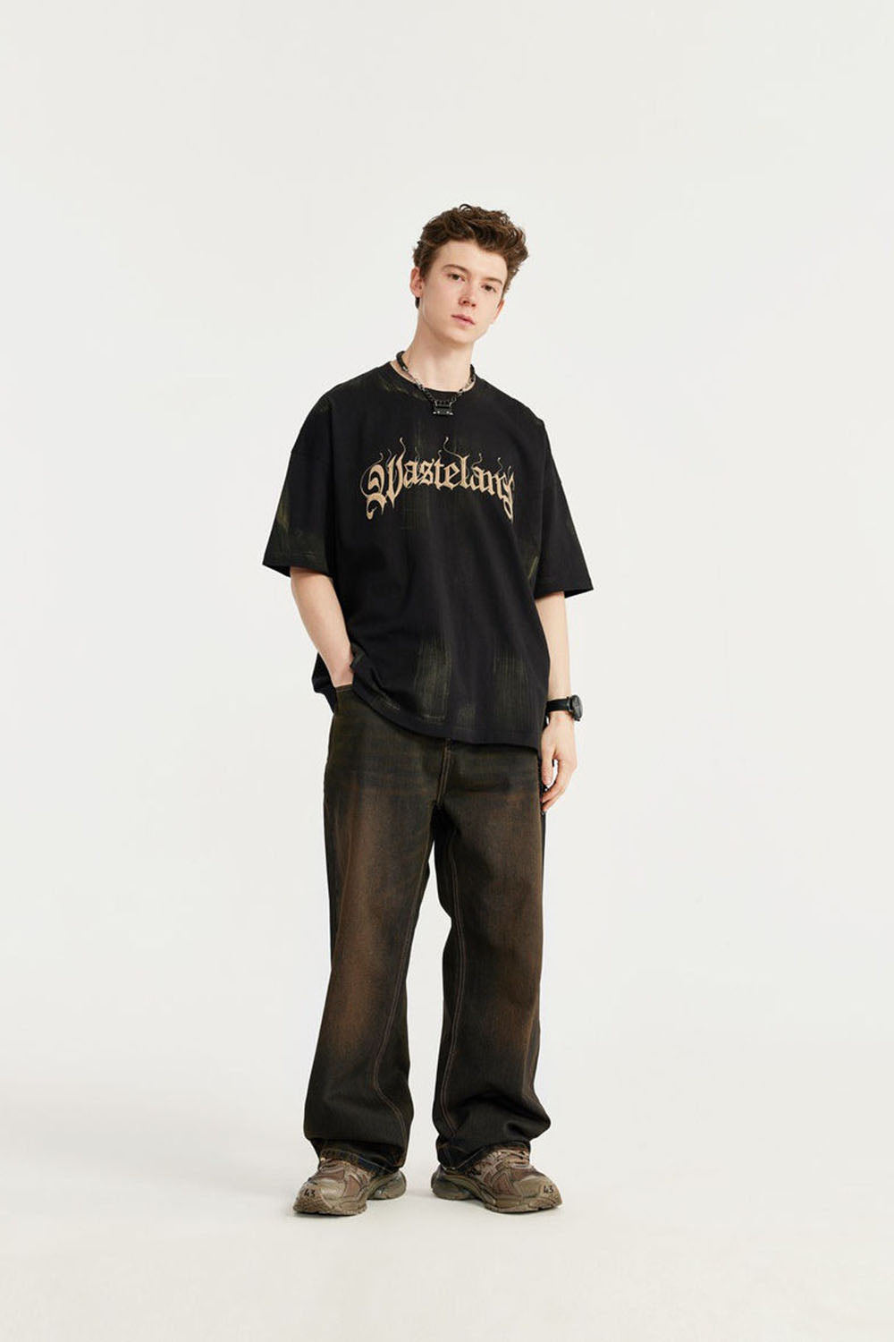 Yellow Mud Wash Wide-Leg Denim Jeans for Men