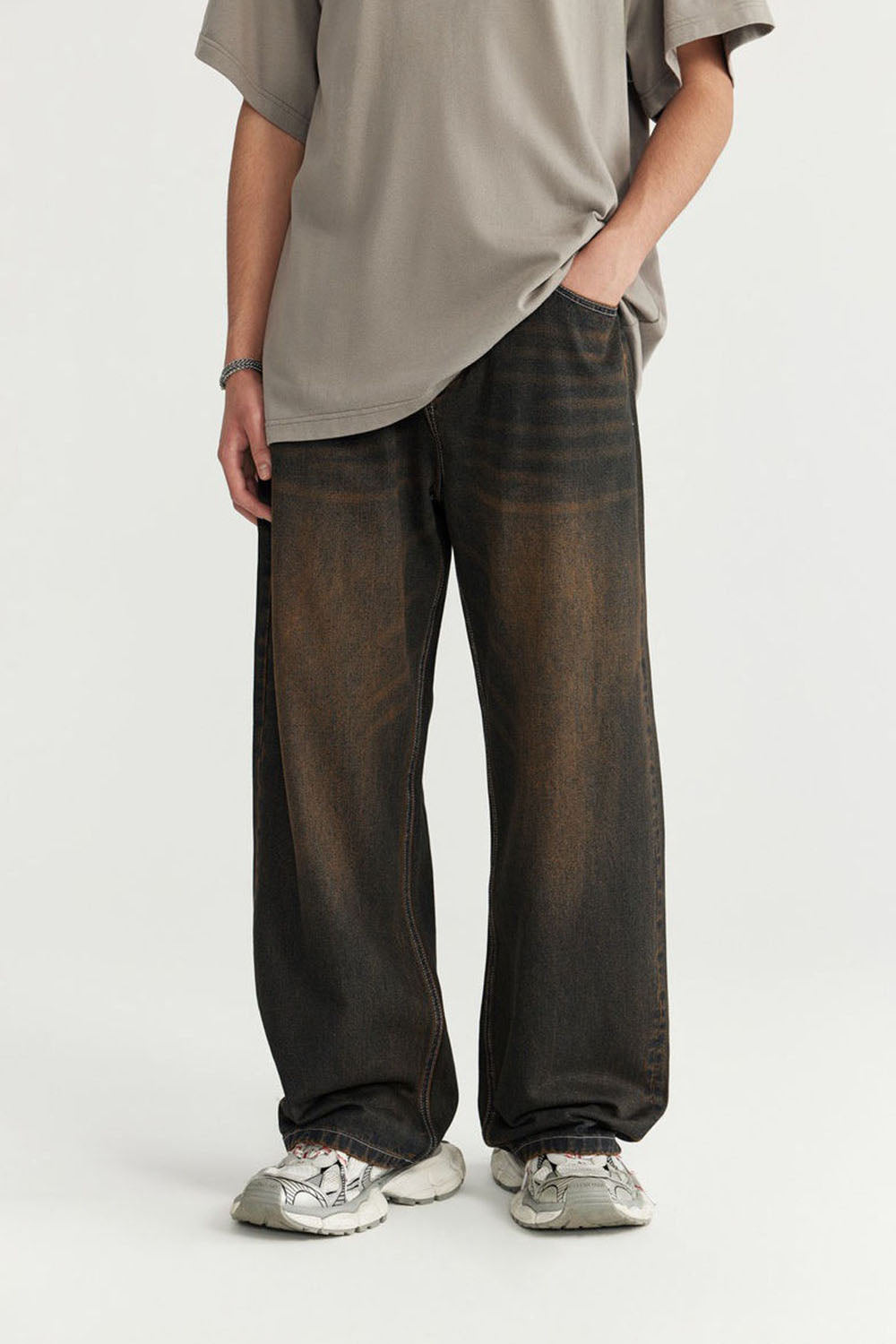 Yellow Mud Wash Wide-Leg Denim Jeans for Men
