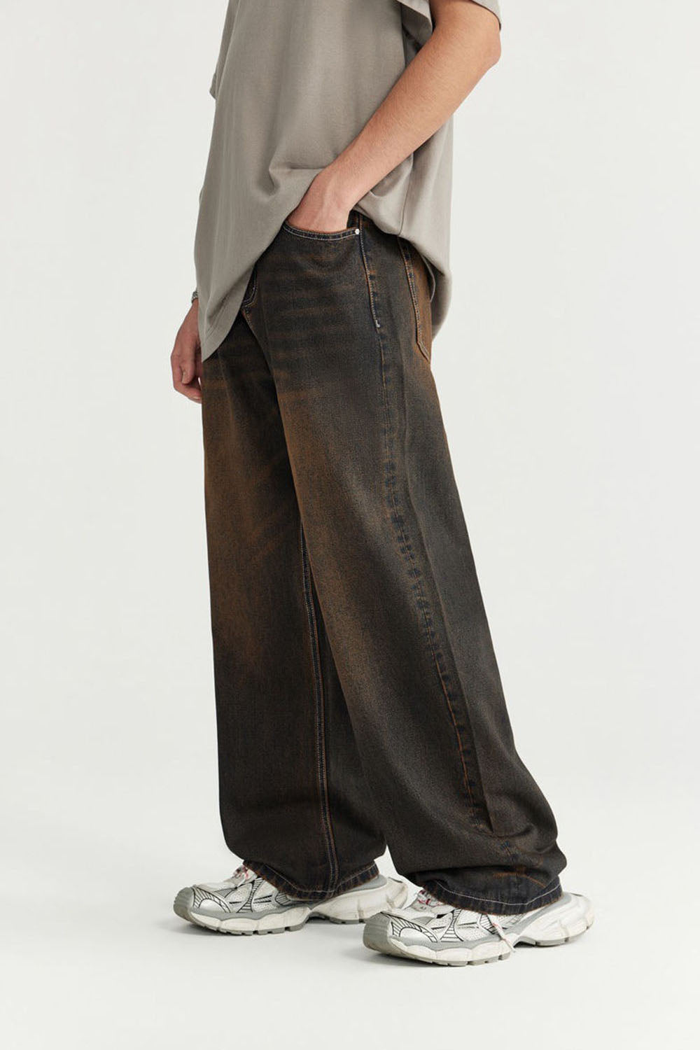 Yellow Mud Wash Wide-Leg Denim Jeans for Men