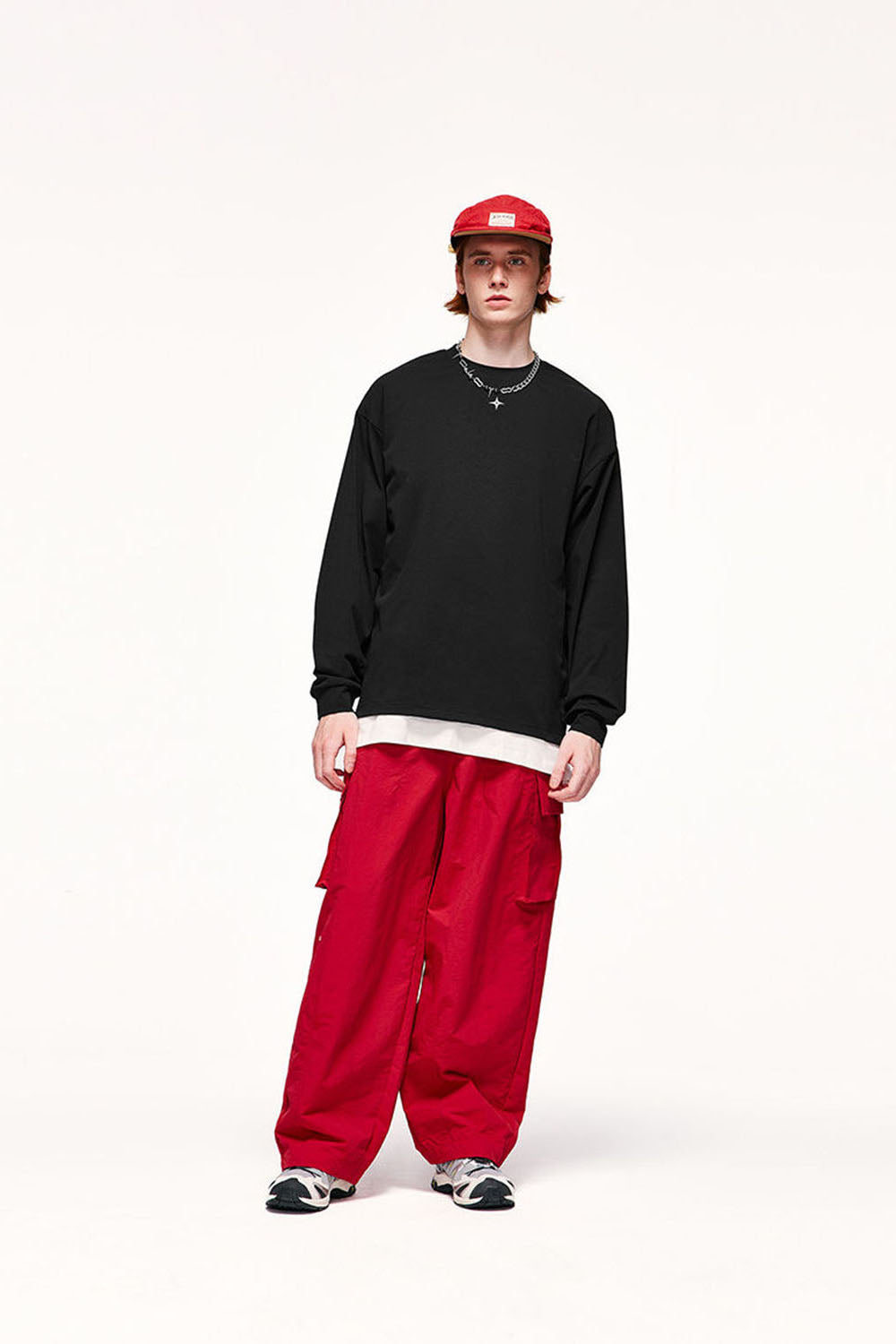 Quick-Dry Reflective Print Long Sleeve Loose Solid Color T-Shirt