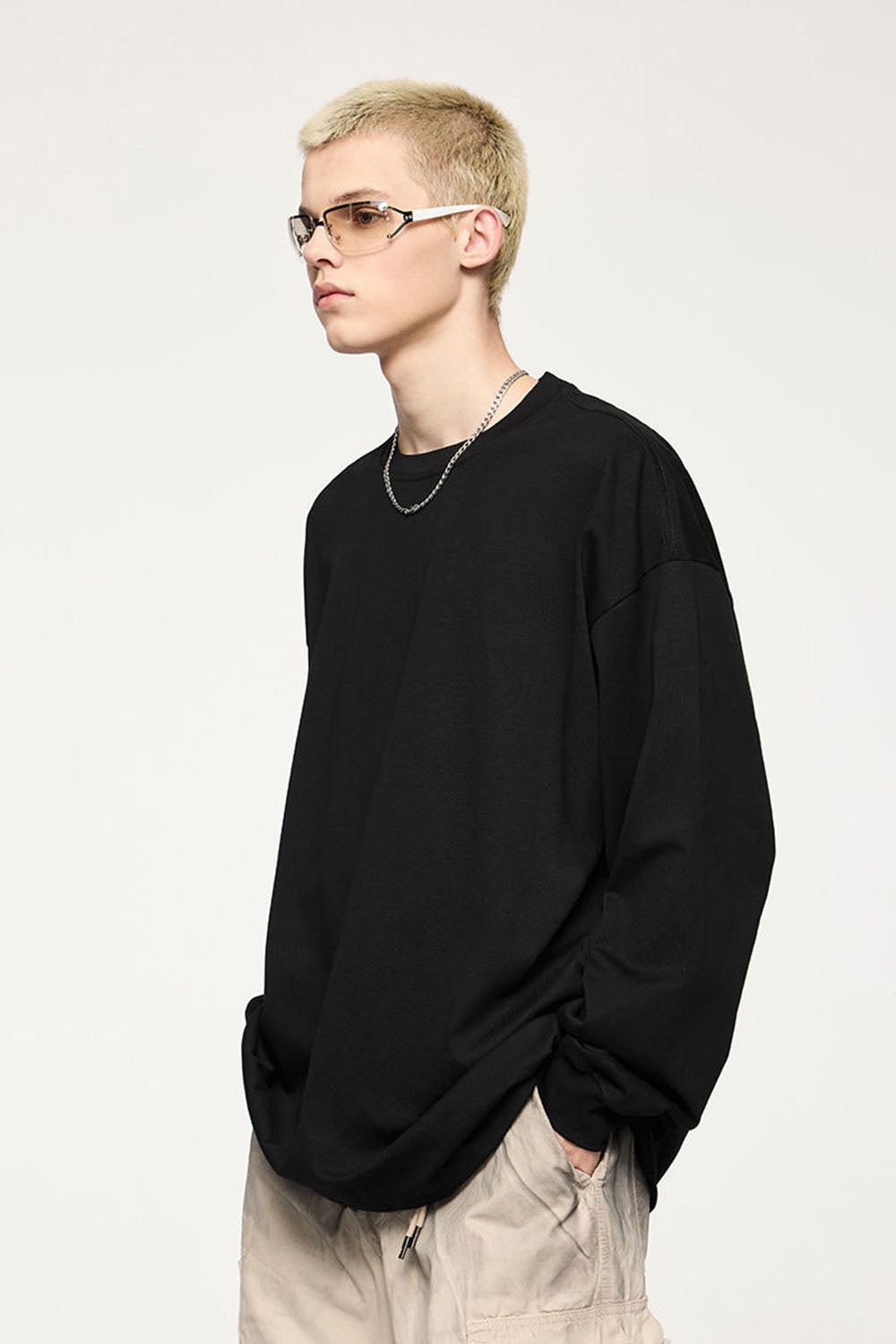 305G Heavyweight Long Sleeve T-Shirt in Solid Color Pure Cotton for Couples