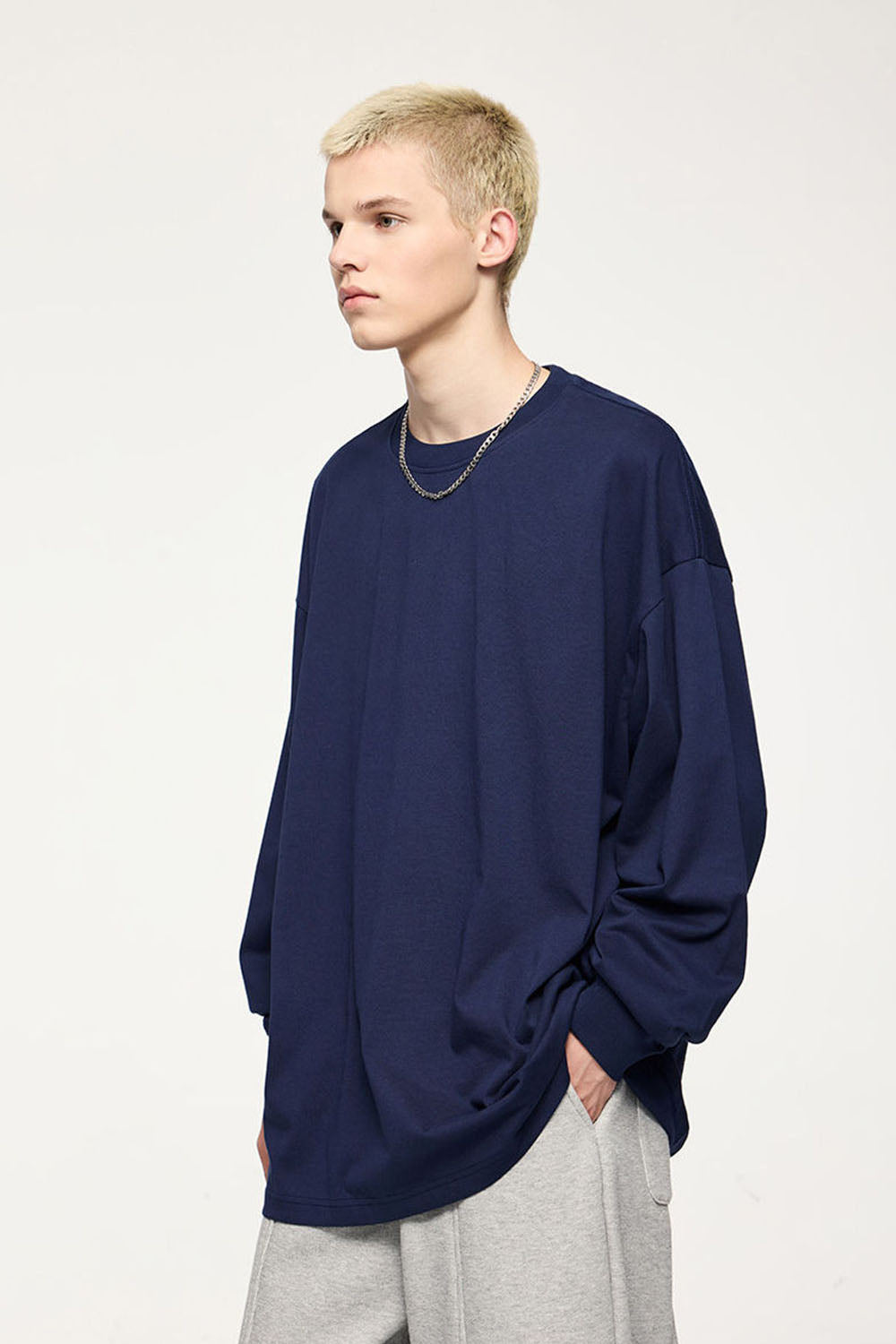 305G Heavyweight Long Sleeve T-Shirt in Solid Color Pure Cotton for Couples