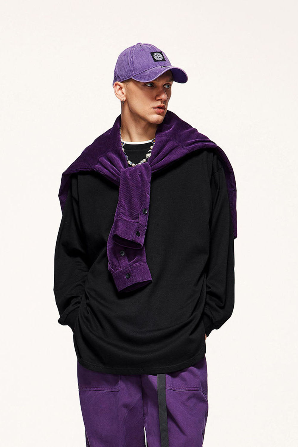 305G Heavyweight Curved Hem Long Sleeve T-Shirt in Loose Casual Fit