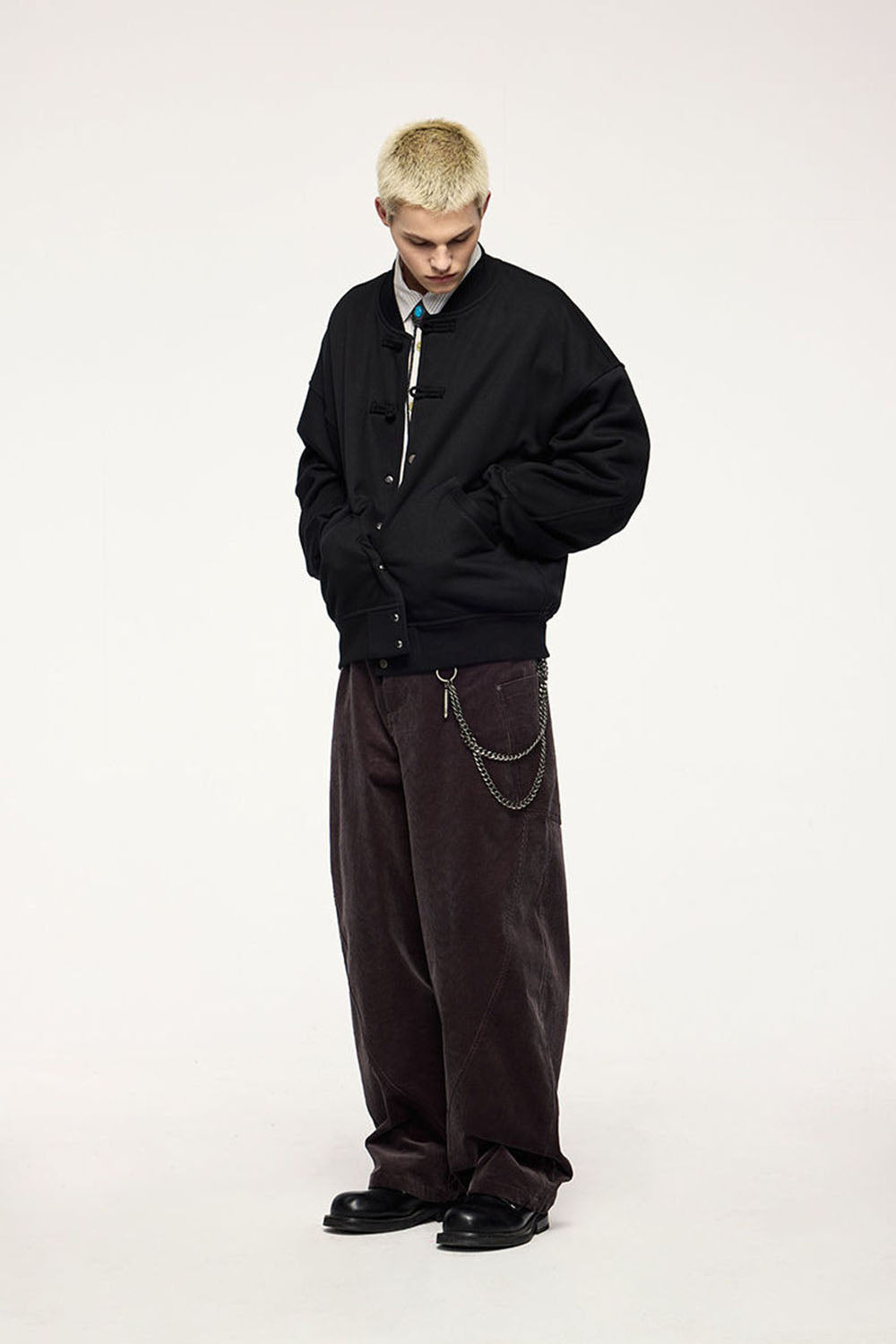 325G Fleece Baseball Jacket with Flame Design and Disk Button Closure