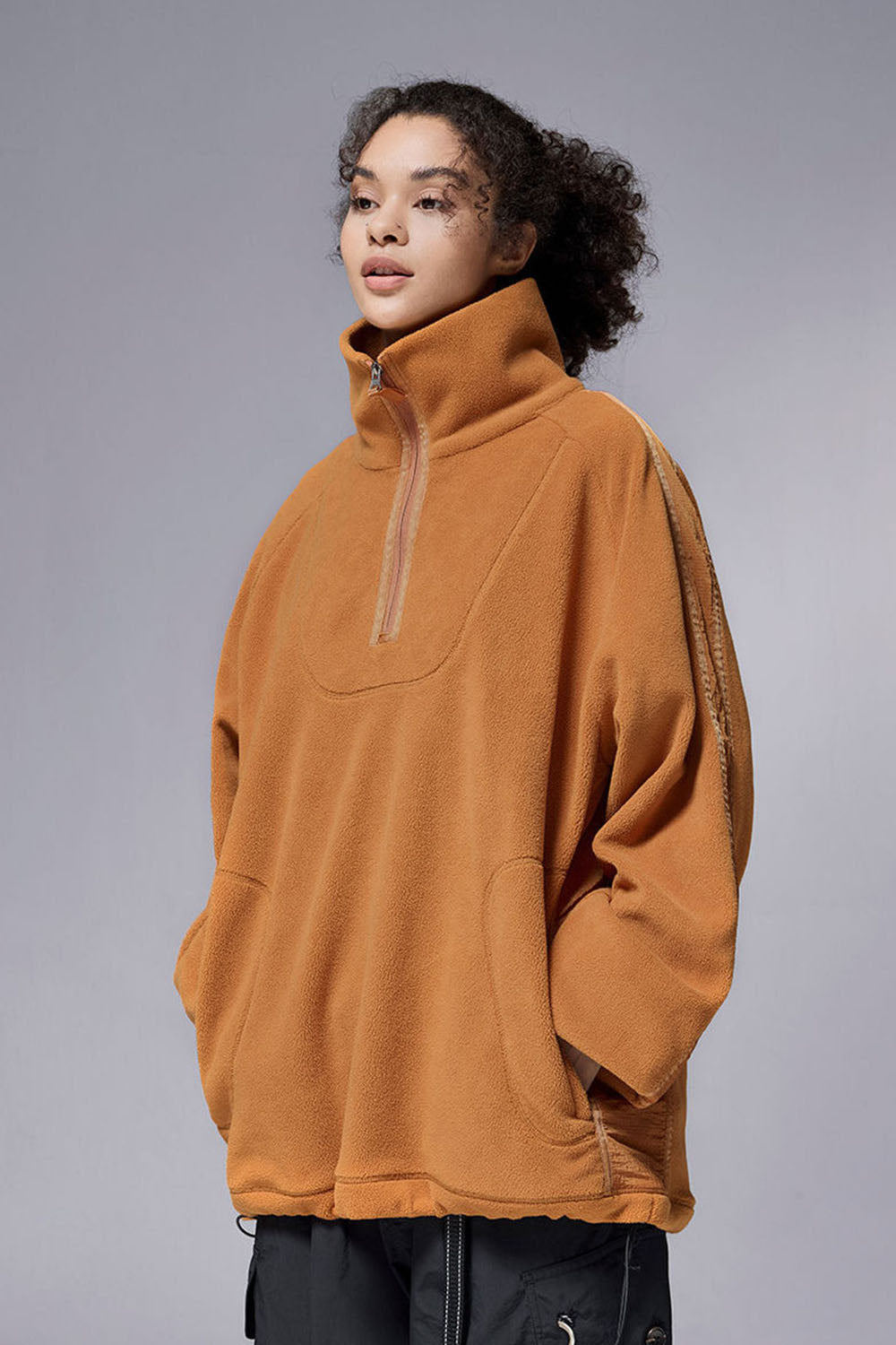 325G Fleece Stand Collar Zip Sweatshirt in Loose Casual Fit