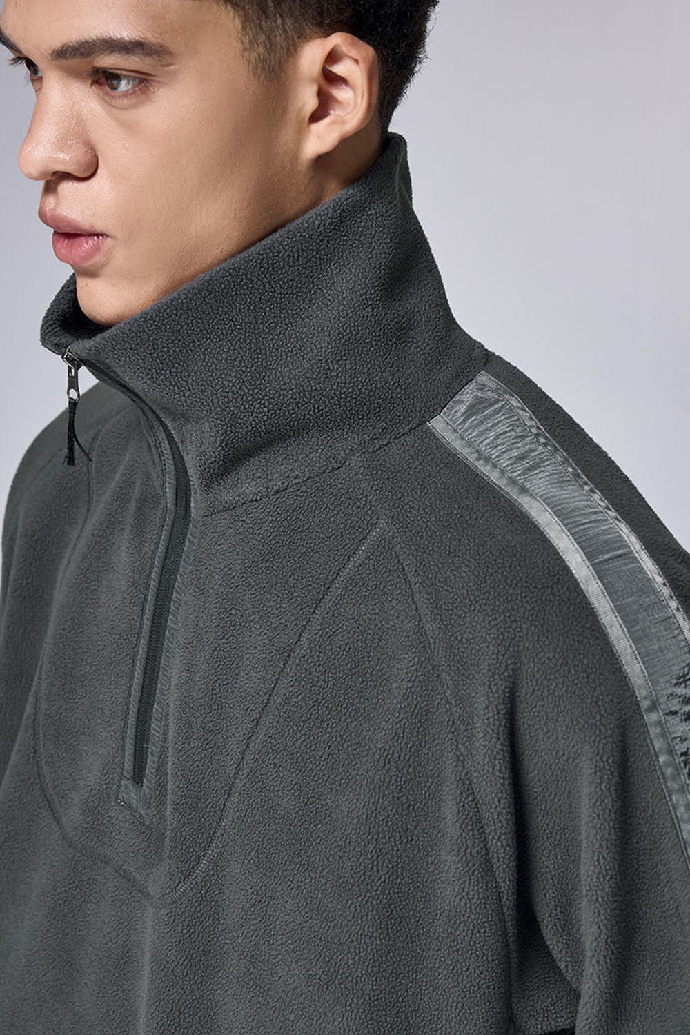 325G Fleece Stand Collar Zip Sweatshirt in Loose Casual Fit