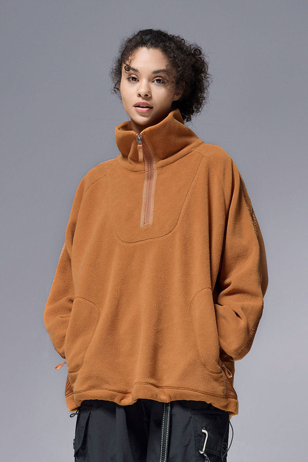 325G Fleece Stand Collar Zip Sweatshirt in Loose Casual Fit