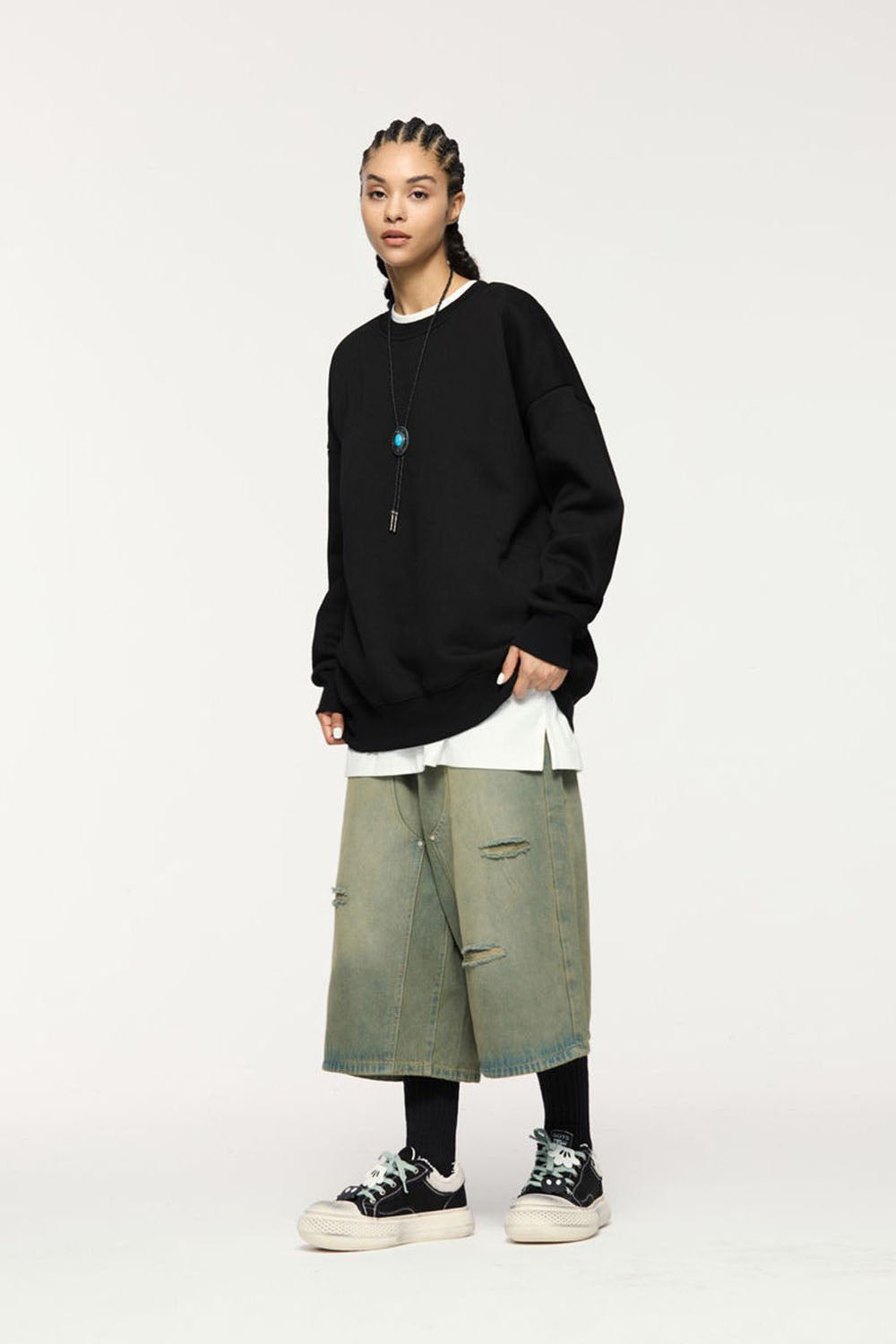 350G Plush Fleece Loose Rainbow Crewneck Sweatshirt