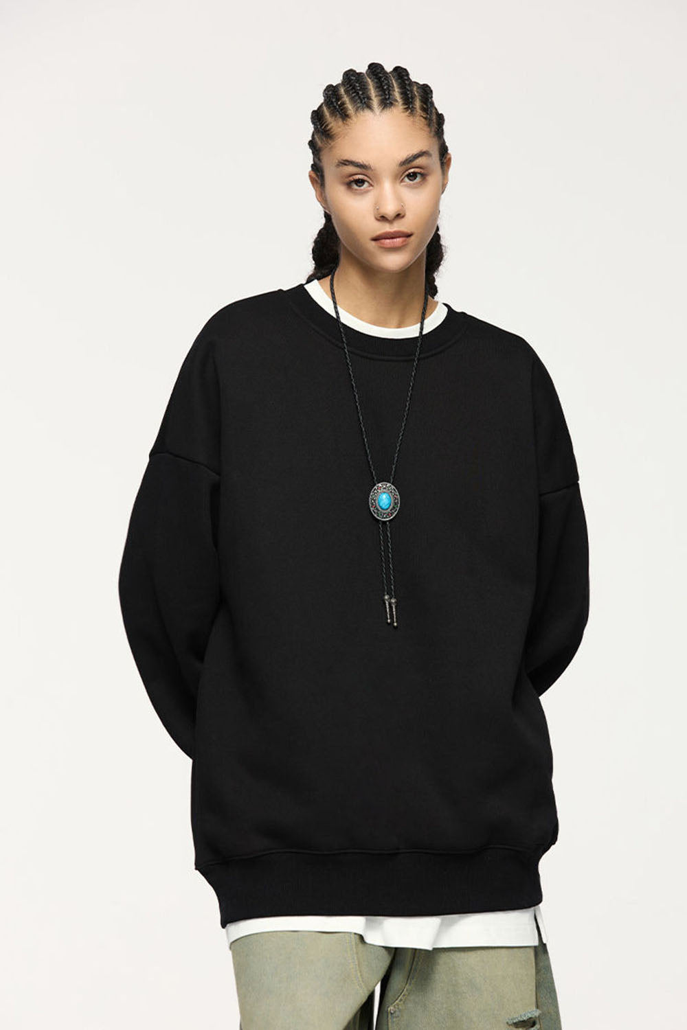 350G Plush Fleece Loose Rainbow Crewneck Sweatshirt