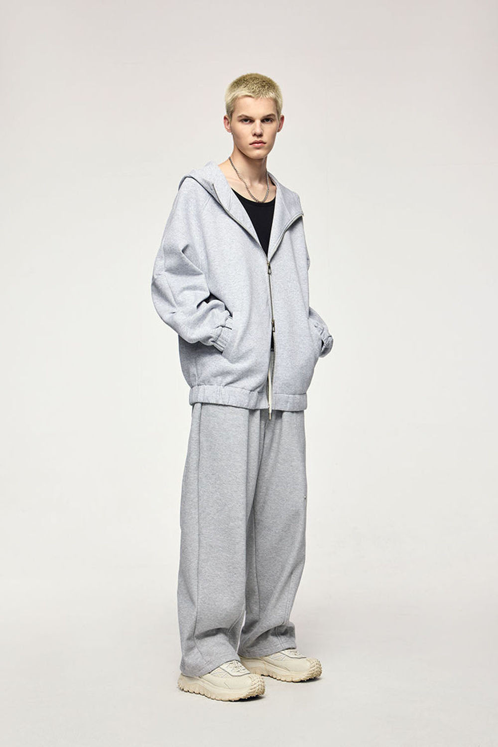 450g Heavyweight Fleece Pleated Rivet Wide-Leg Sports Trousers