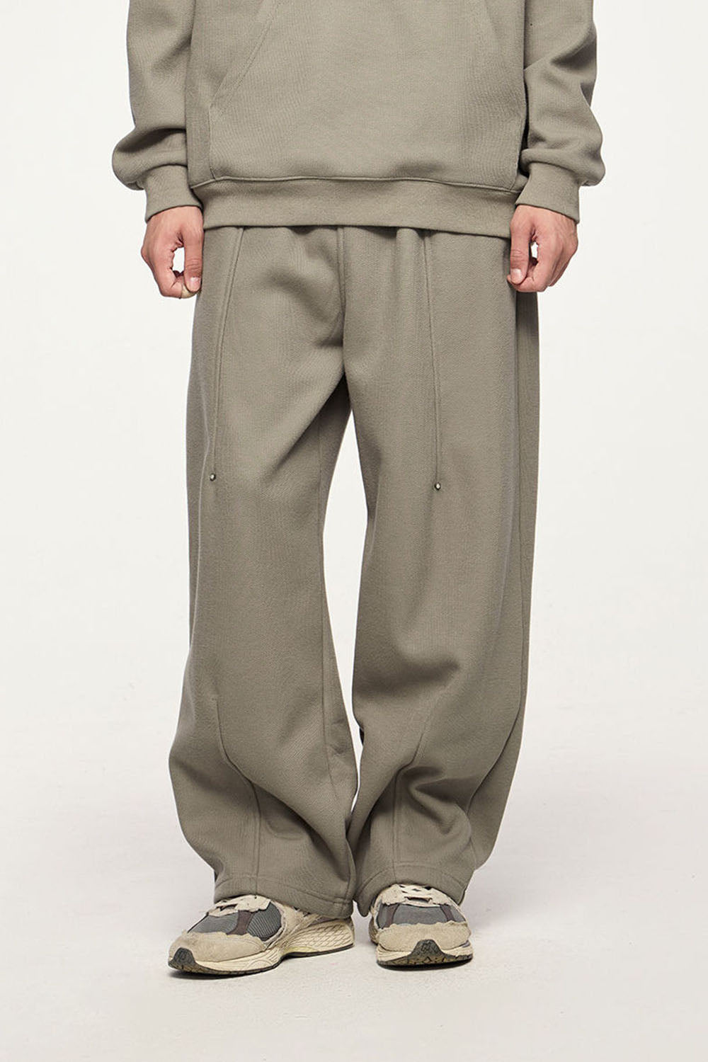 450g Heavyweight Fleece Pleated Rivet Wide-Leg Sports Trousers