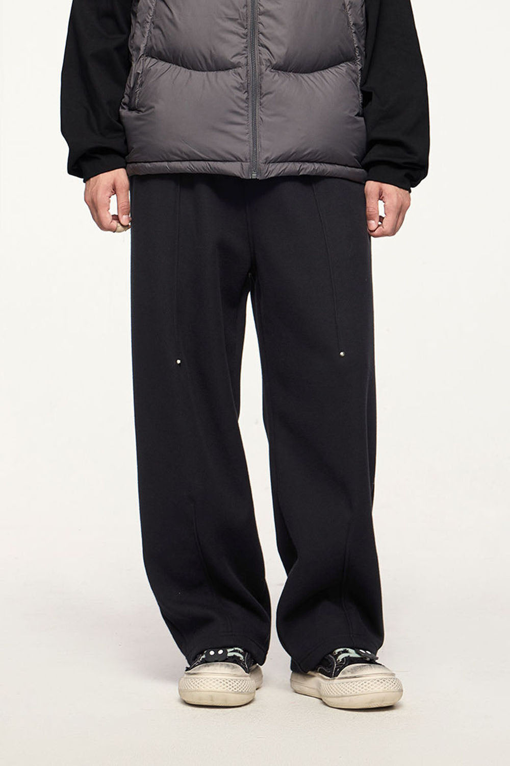 450g Heavyweight Fleece Pleated Rivet Wide-Leg Sports Trousers