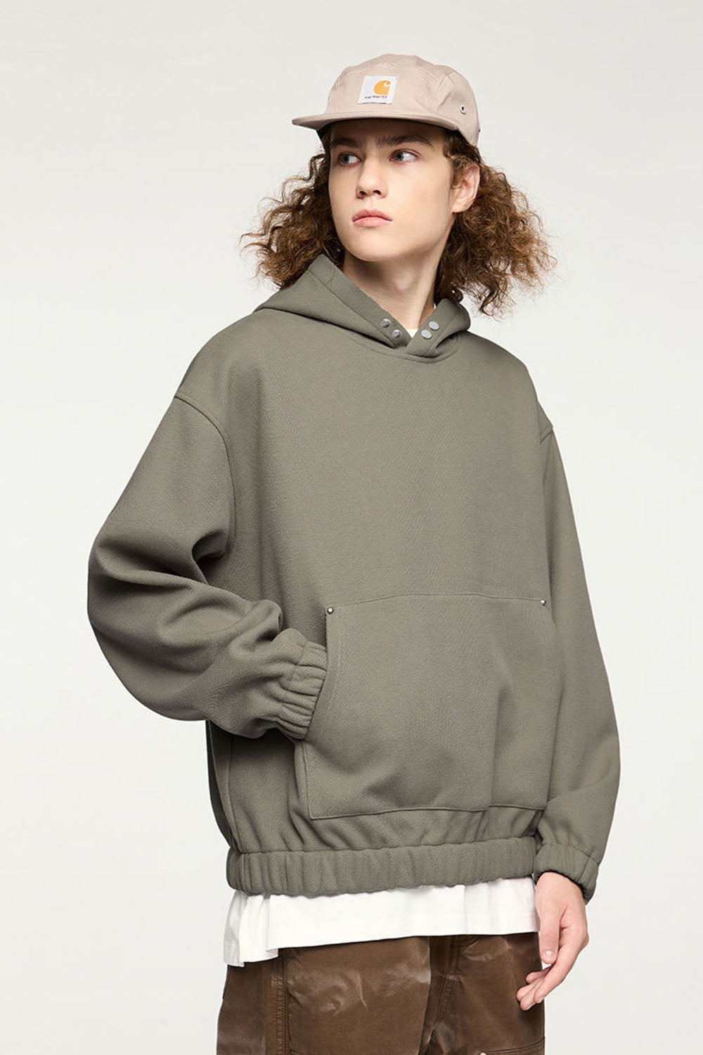450g Rivet Fleece Hooded Sweatshirt Short Loose Top
