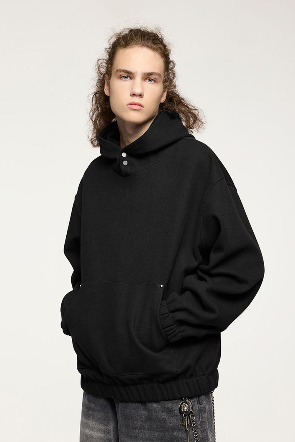 450g Rivet Fleece Hooded Sweatshirt Short Loose Top
