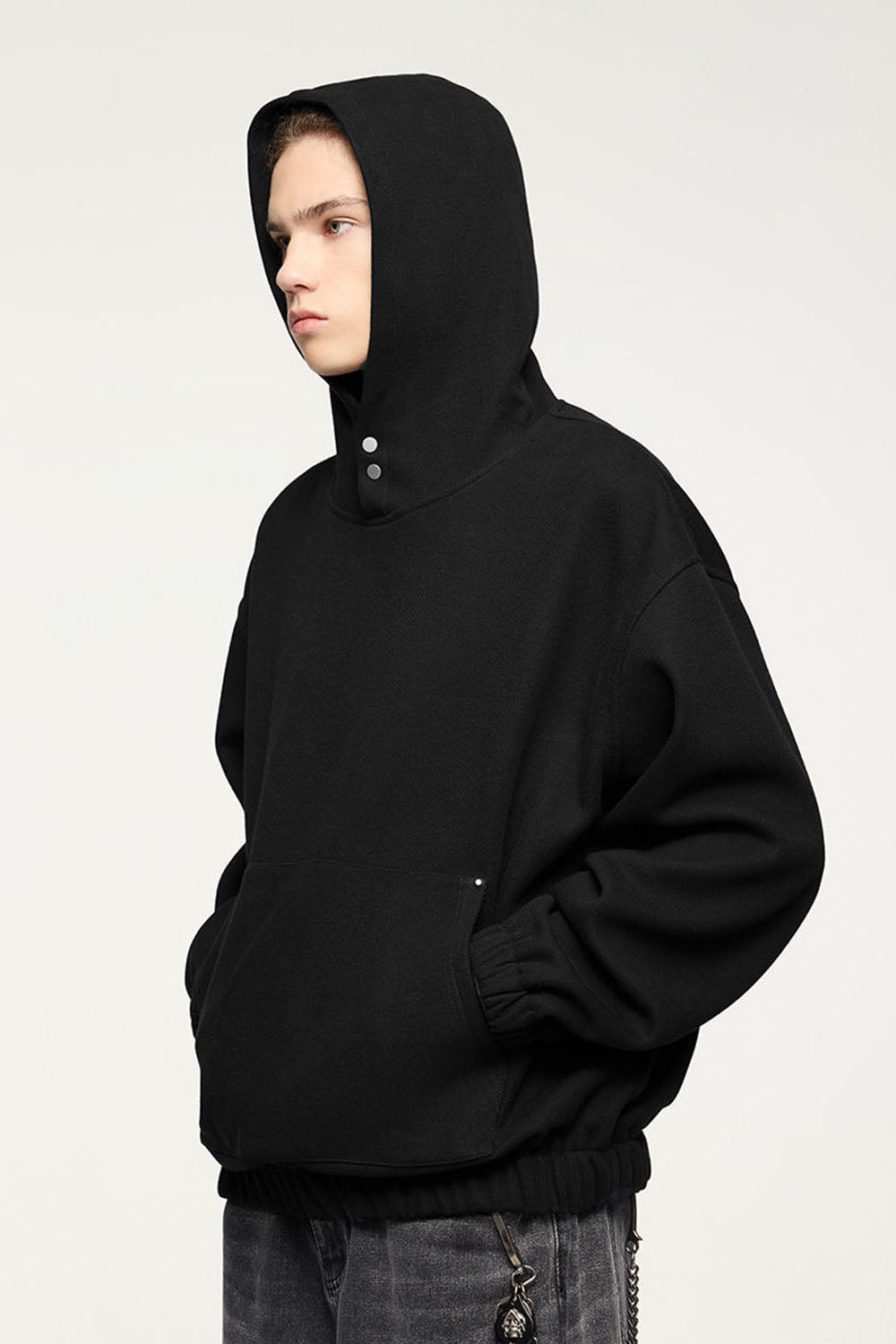 450g Rivet Fleece Hooded Sweatshirt Short Loose Top