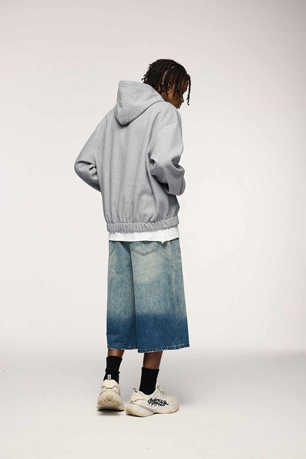 450g Rivet Fleece Hooded Sweatshirt Short Loose Top