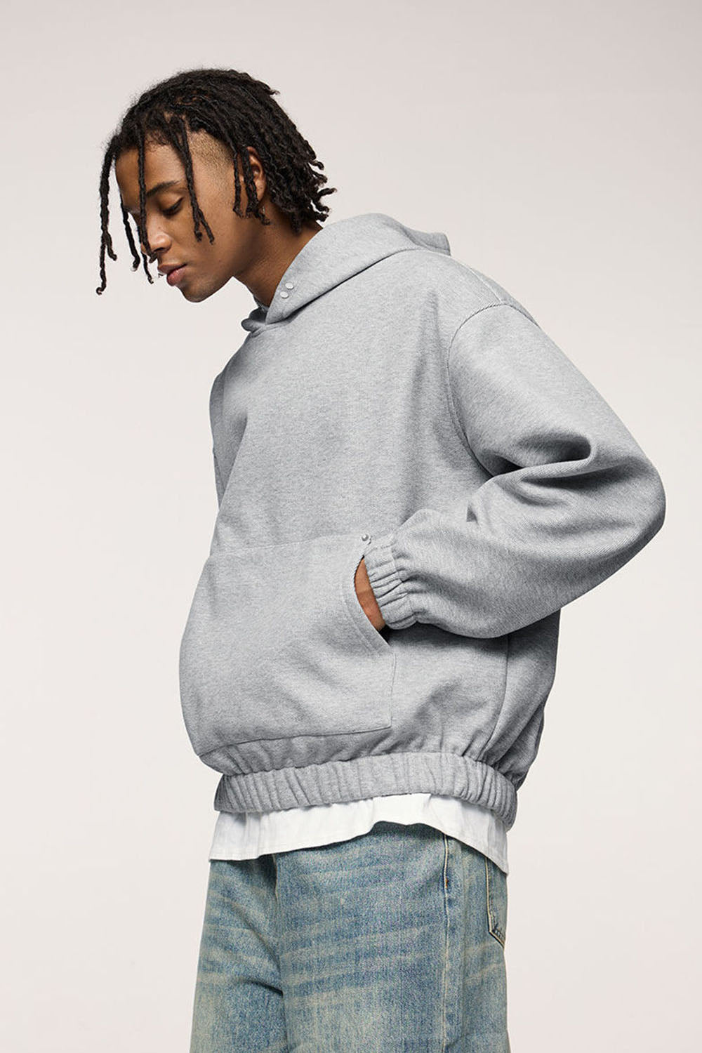 450g Rivet Fleece Hooded Sweatshirt Short Loose Top