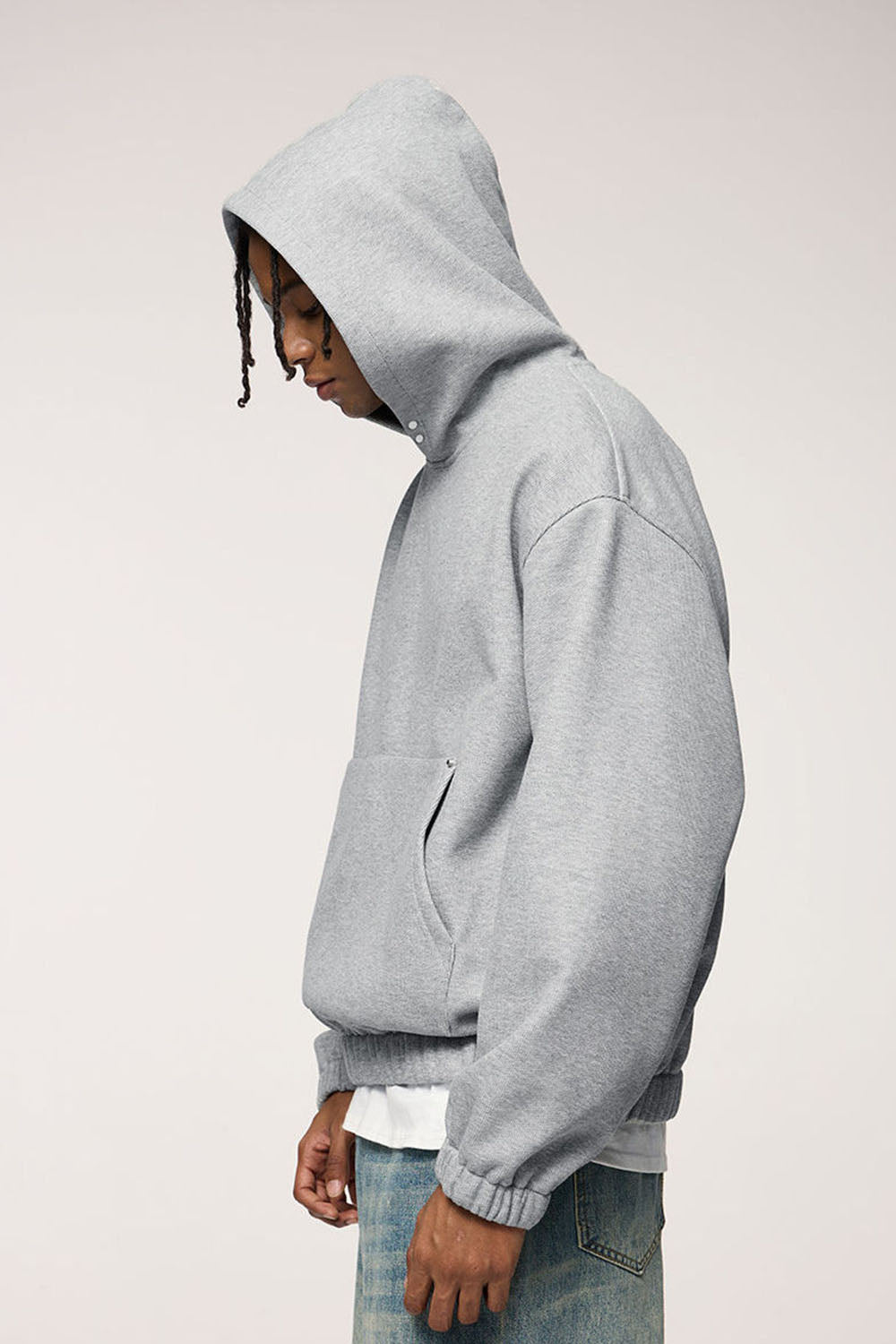 450g Rivet Fleece Hooded Sweatshirt Short Loose Top