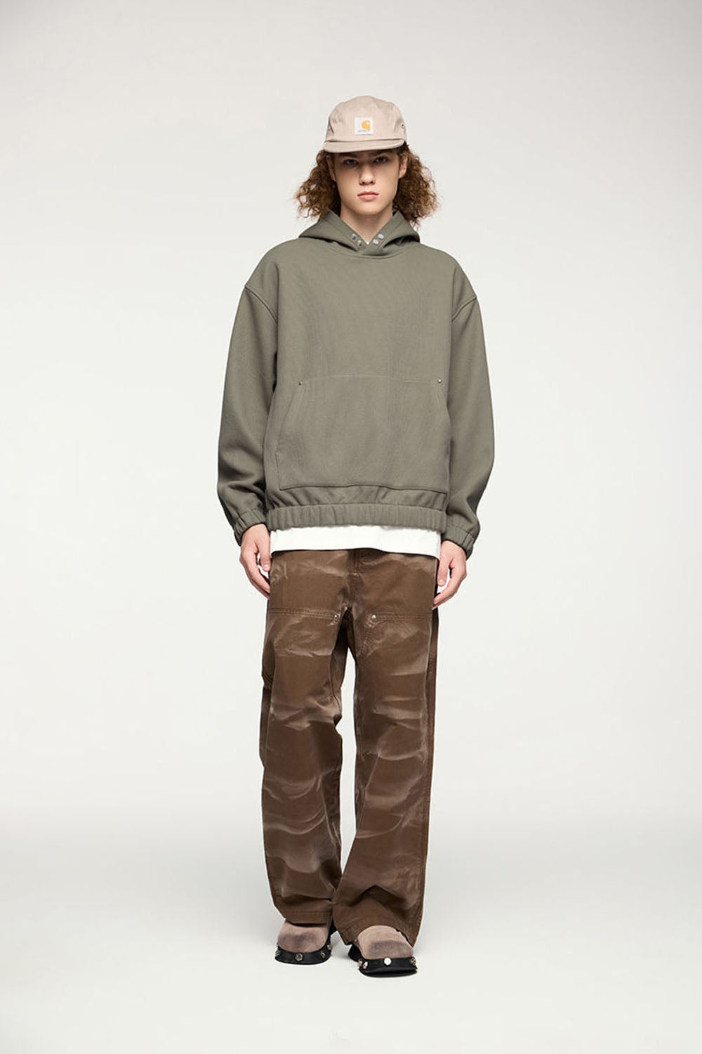 450g Rivet Fleece Hooded Sweatshirt Short Loose Top