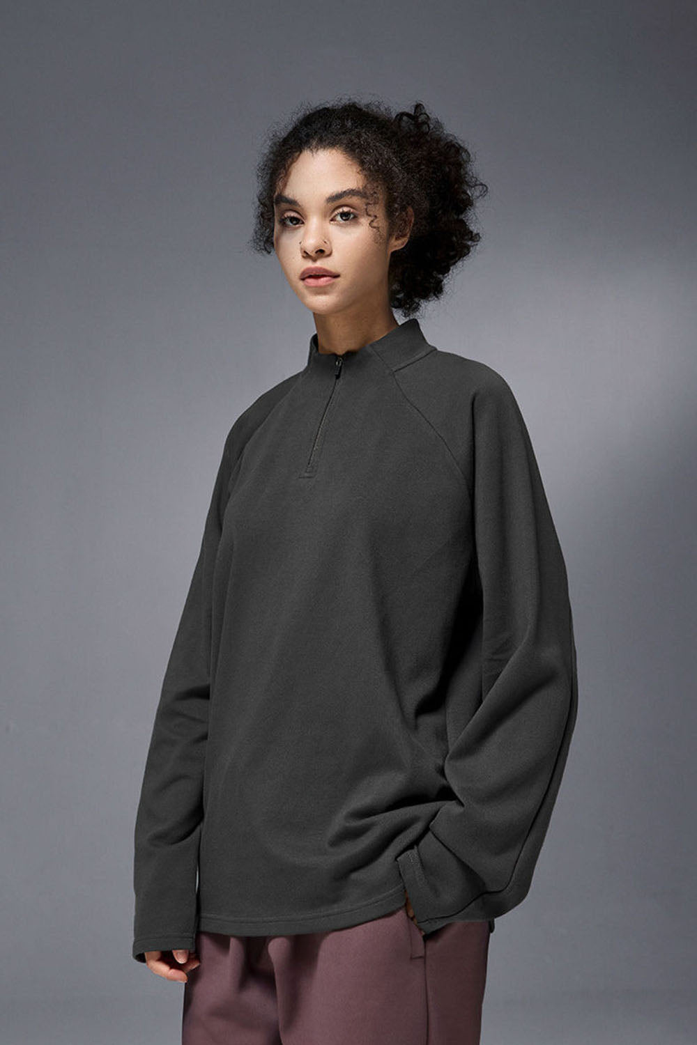 Double-Sided Velvet Half-Zip Outdoor Base T-Shirt: Drop Shoulder Long Sleeve for Cycling