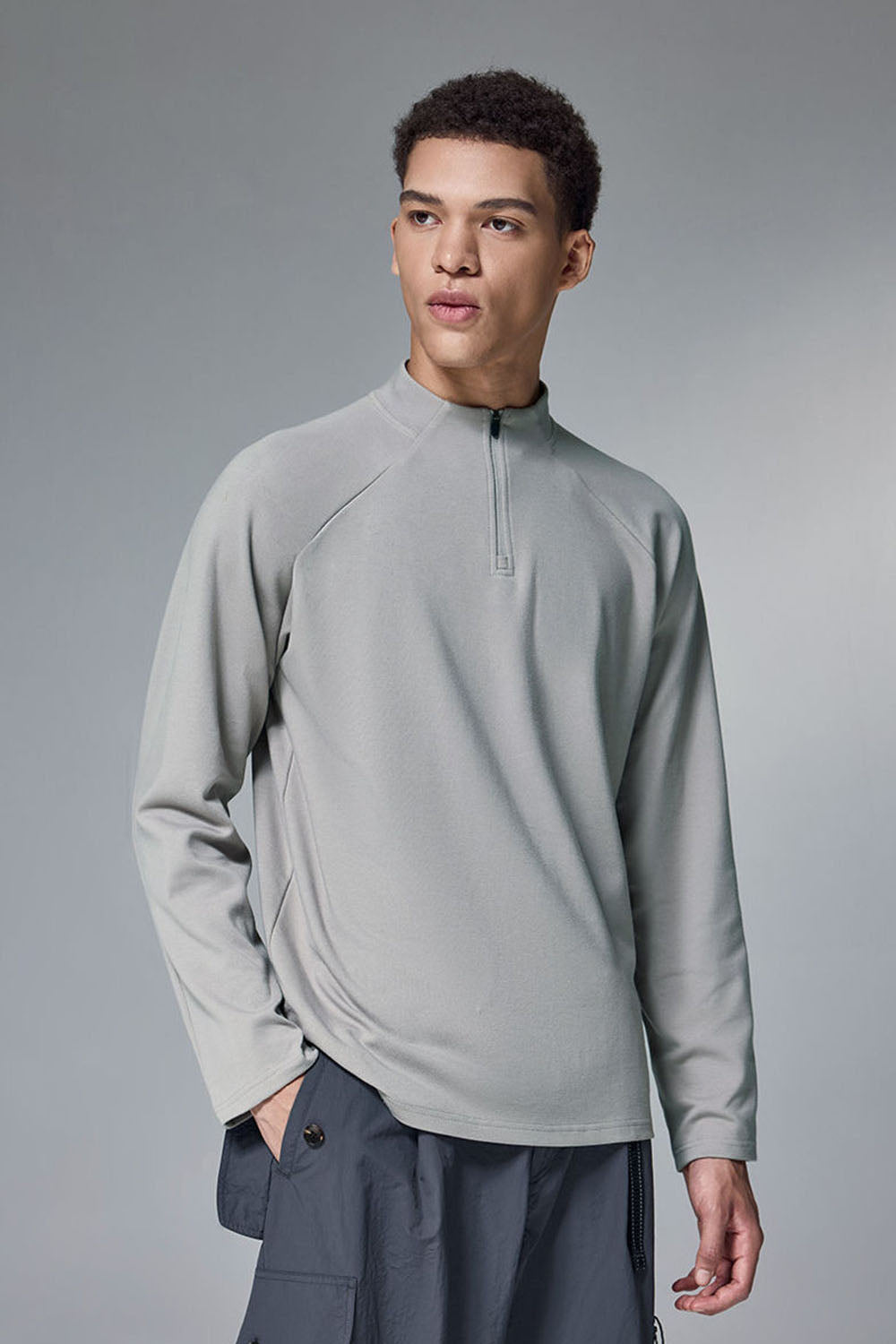 Double-Sided Velvet Half-Zip Outdoor Base T-Shirt: Drop Shoulder Long Sleeve for Cycling