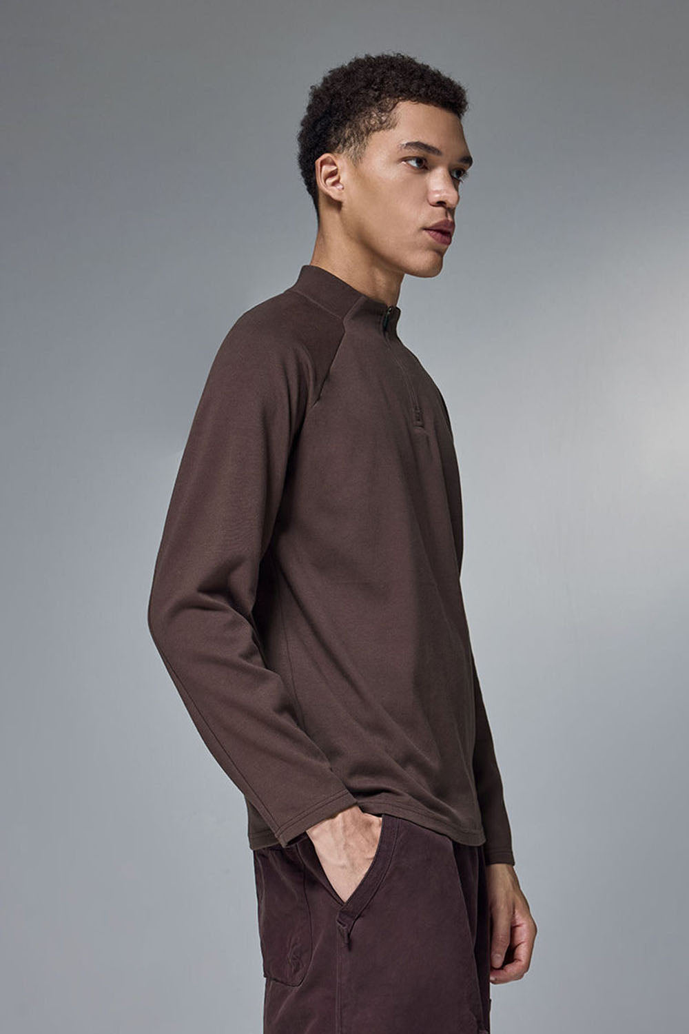 Double-Sided Velvet Half-Zip Outdoor Base T-Shirt: Drop Shoulder Long Sleeve for Cycling