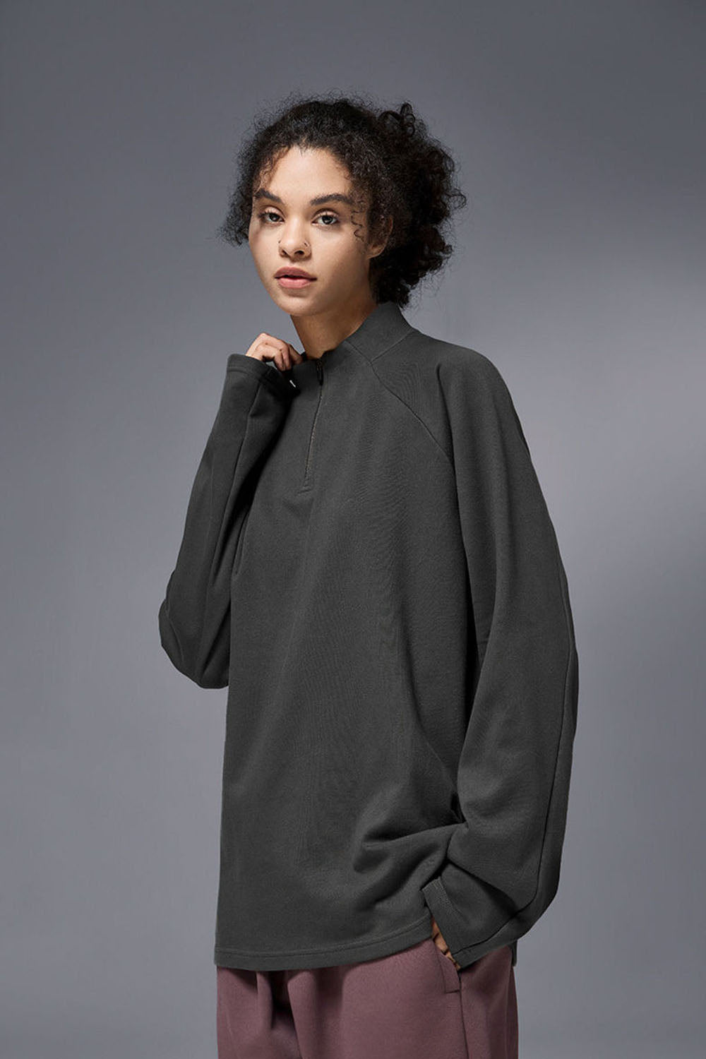 Double-Sided Velvet Half-Zip Outdoor Base T-Shirt: Drop Shoulder Long Sleeve for Cycling