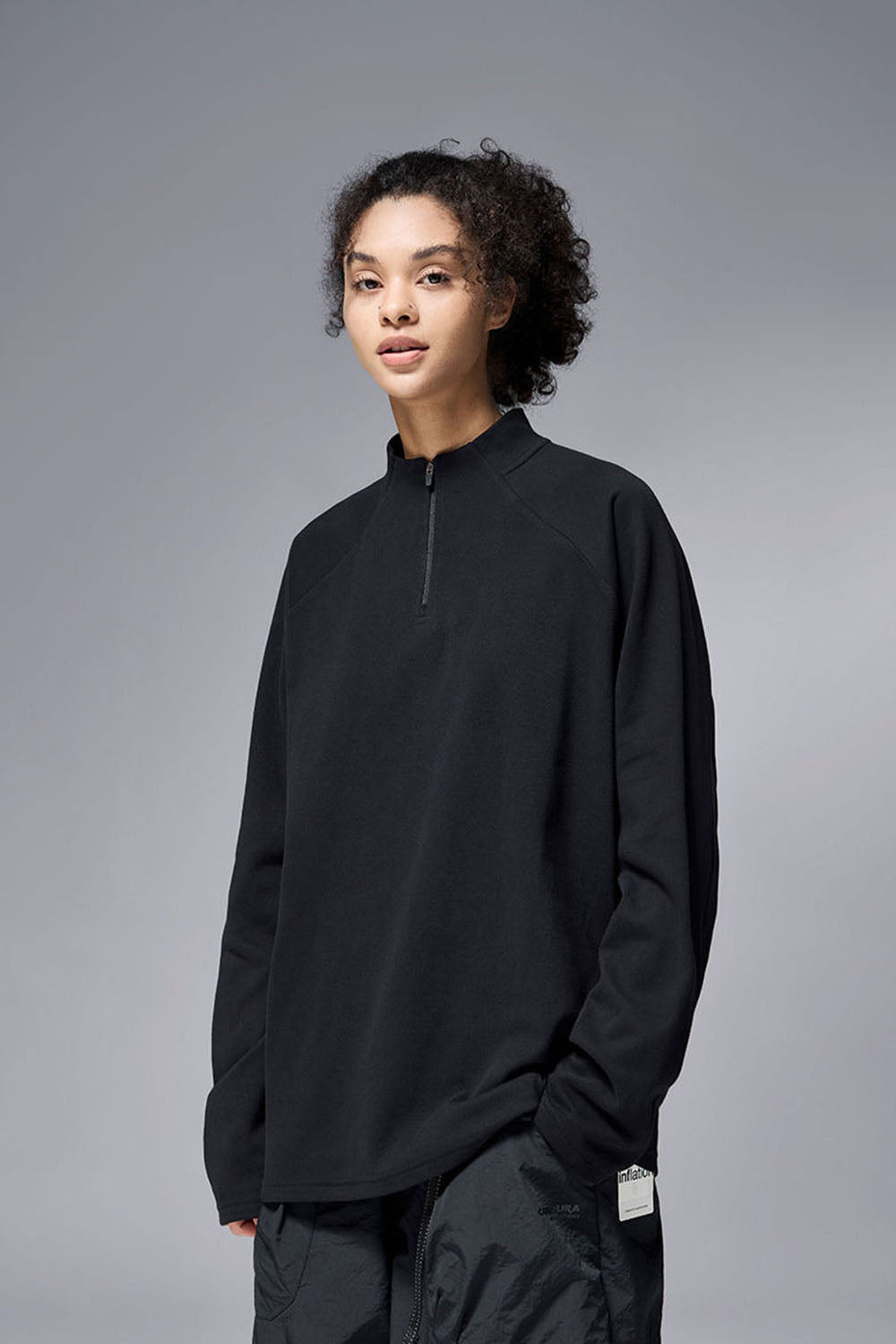 Double-Sided Velvet Half-Zip Outdoor Base T-Shirt: Drop Shoulder Long Sleeve for Cycling