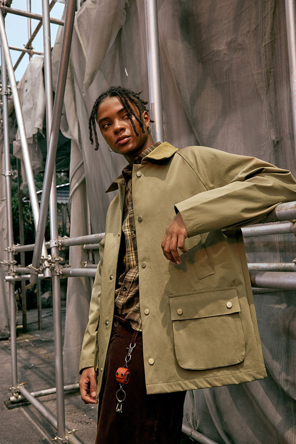 Elastic Wrinkle-Resistant Safari Jacket: Vintage Workwear with Fold-Over Collar