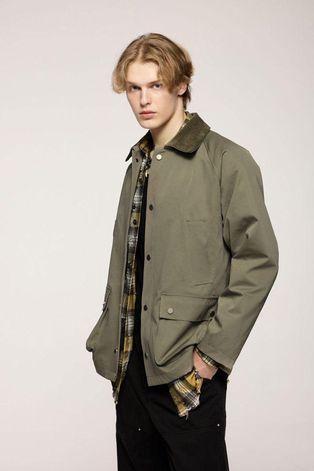 Elastic Wrinkle-Resistant Safari Jacket: Vintage Workwear with Fold-Over Collar