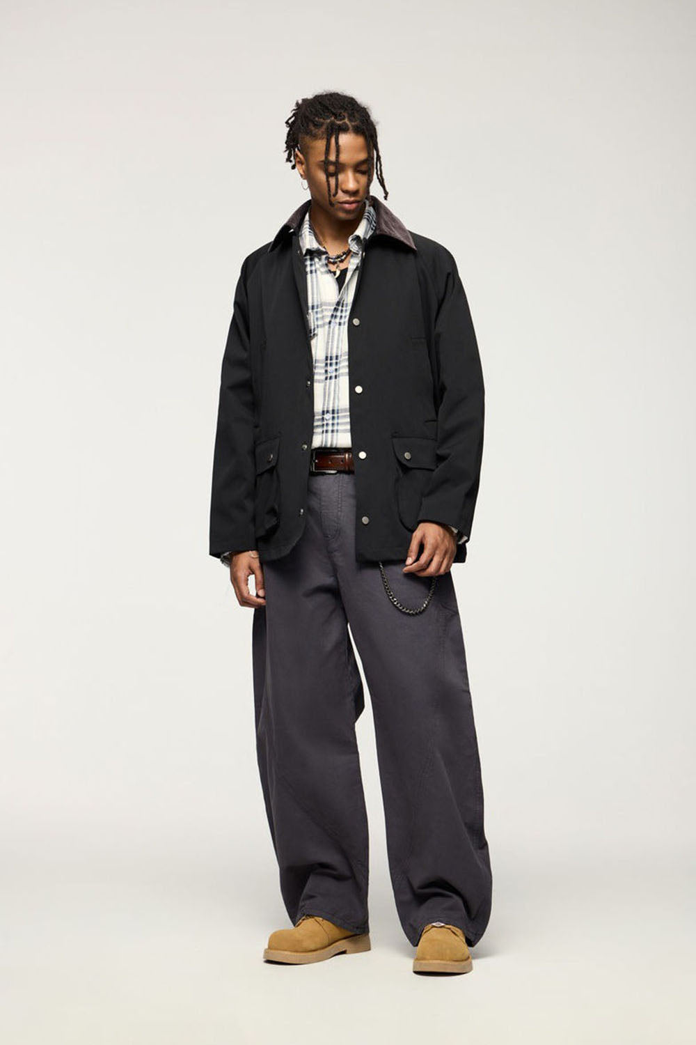 Elastic Wrinkle-Resistant Safari Jacket: Vintage Workwear with Fold-Over Collar