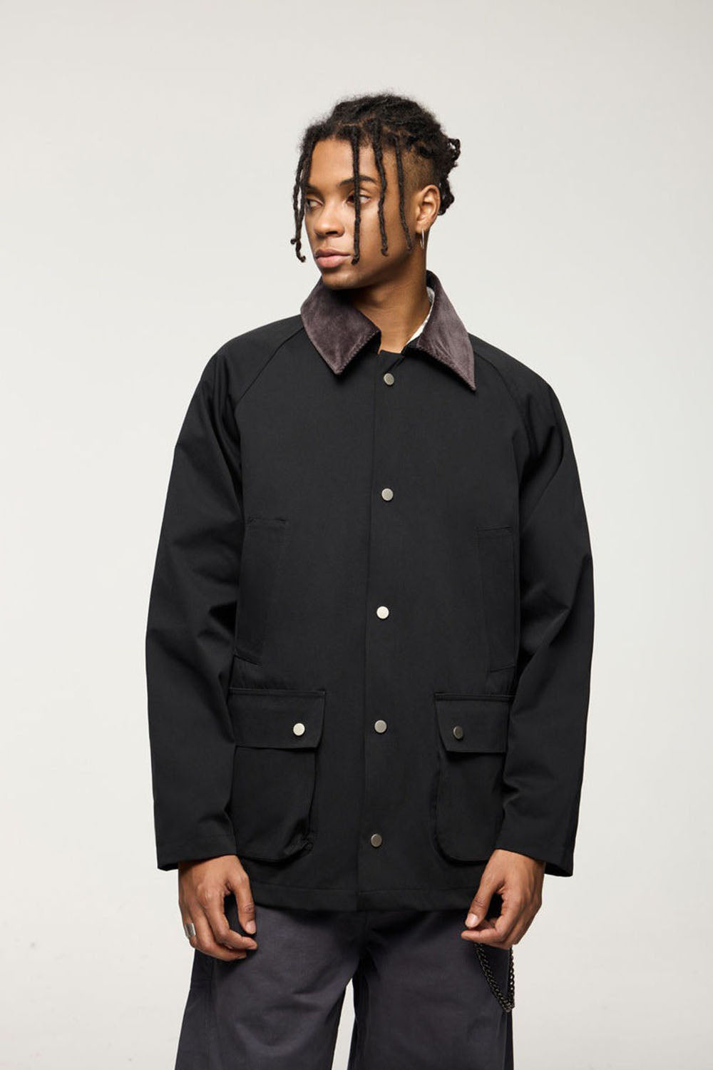 Elastic Wrinkle-Resistant Safari Jacket: Vintage Workwear with Fold-Over Collar