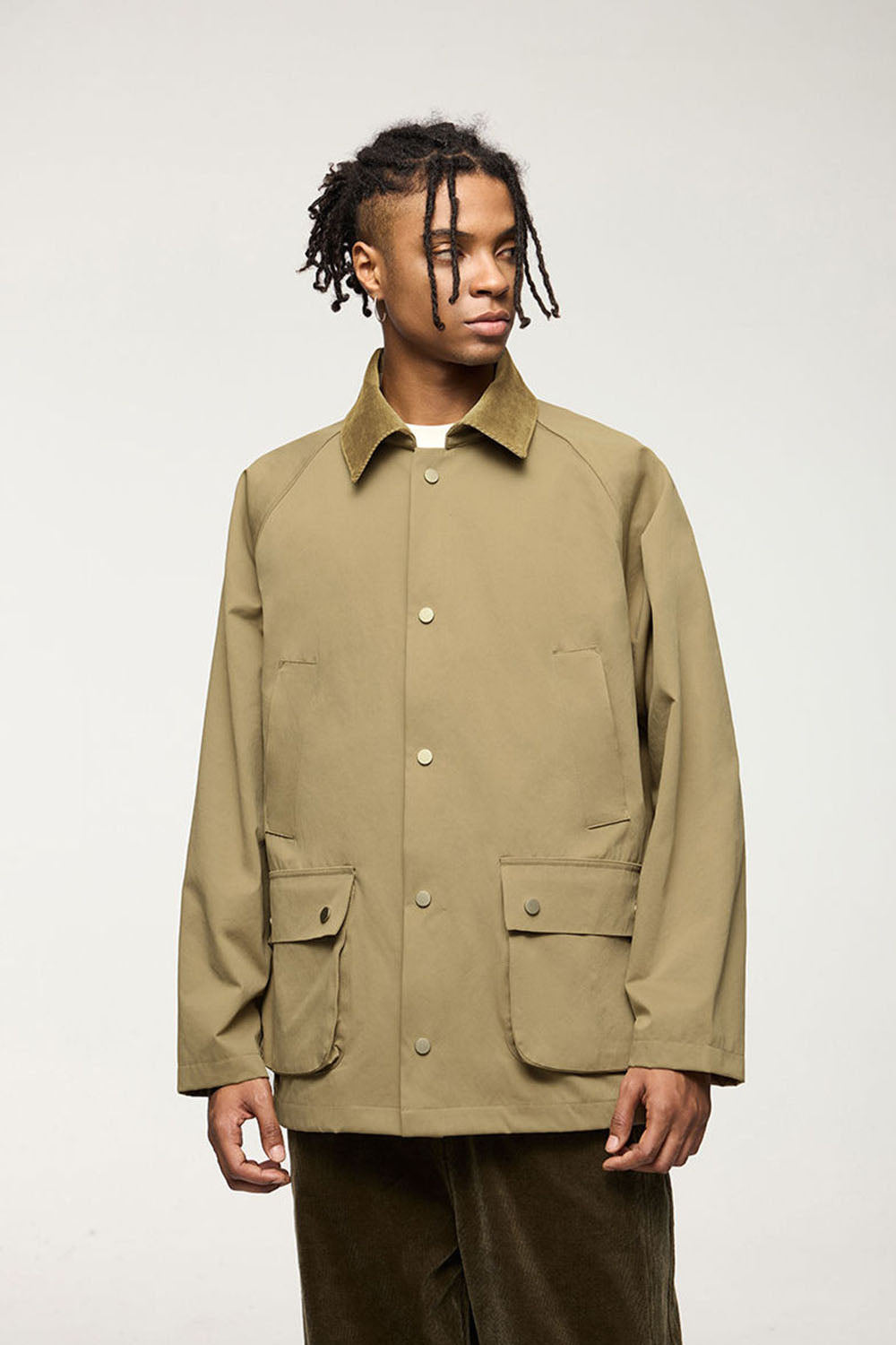 Elastic Wrinkle-Resistant Safari Jacket: Vintage Workwear with Fold-Over Collar