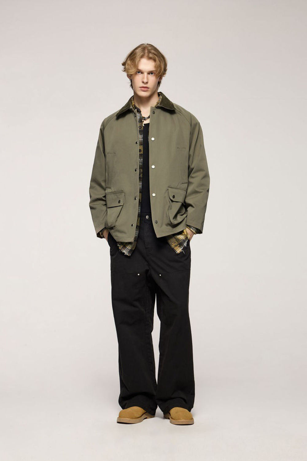 Elastic Wrinkle-Resistant Safari Jacket: Vintage Workwear with Fold-Over Collar