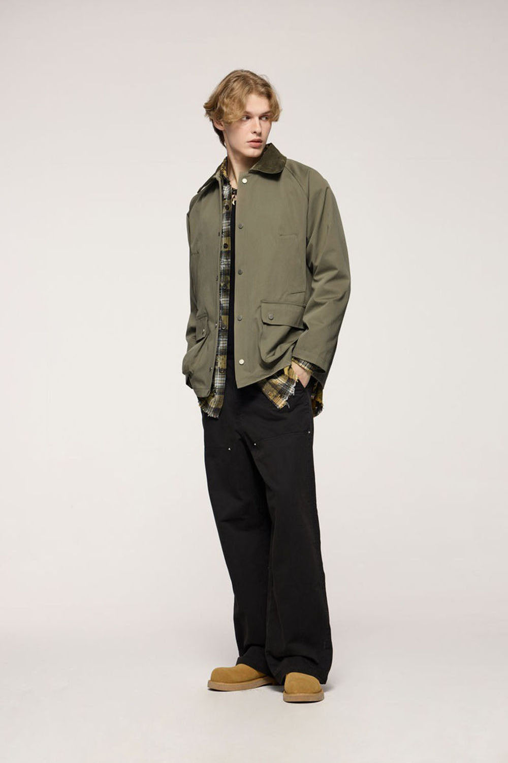 Elastic Wrinkle-Resistant Safari Jacket: Vintage Workwear with Fold-Over Collar