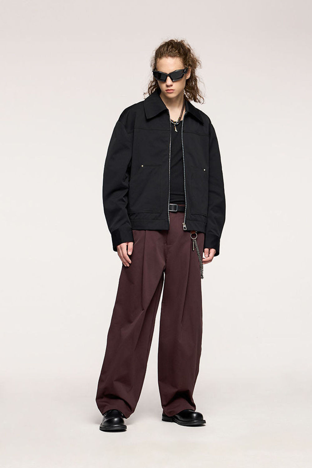 Elastic Rivet Utility Cropped Jacket: Vintage Collared Lumberjack Workwear