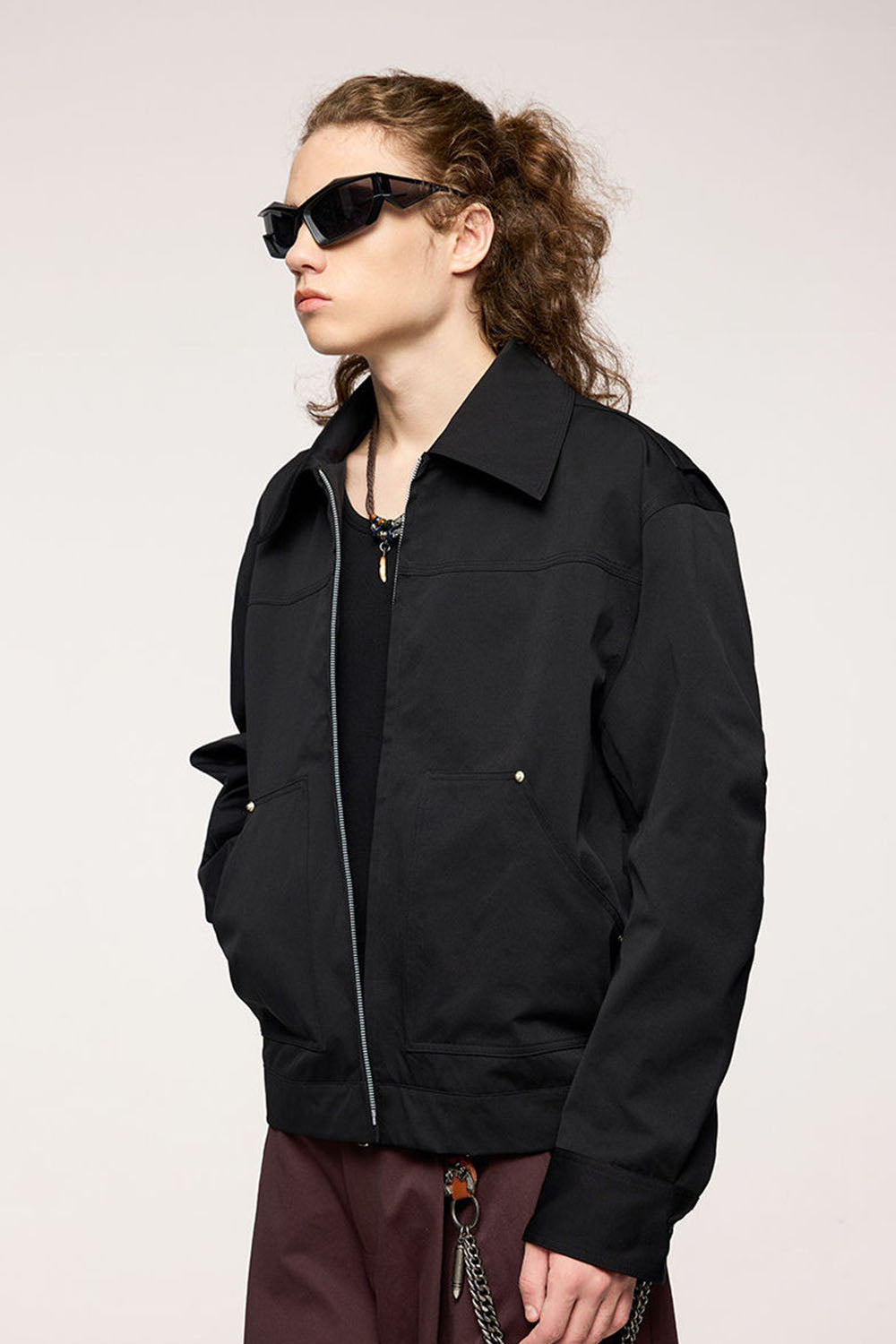 Elastic Rivet Utility Cropped Jacket: Vintage Collared Lumberjack Workwear
