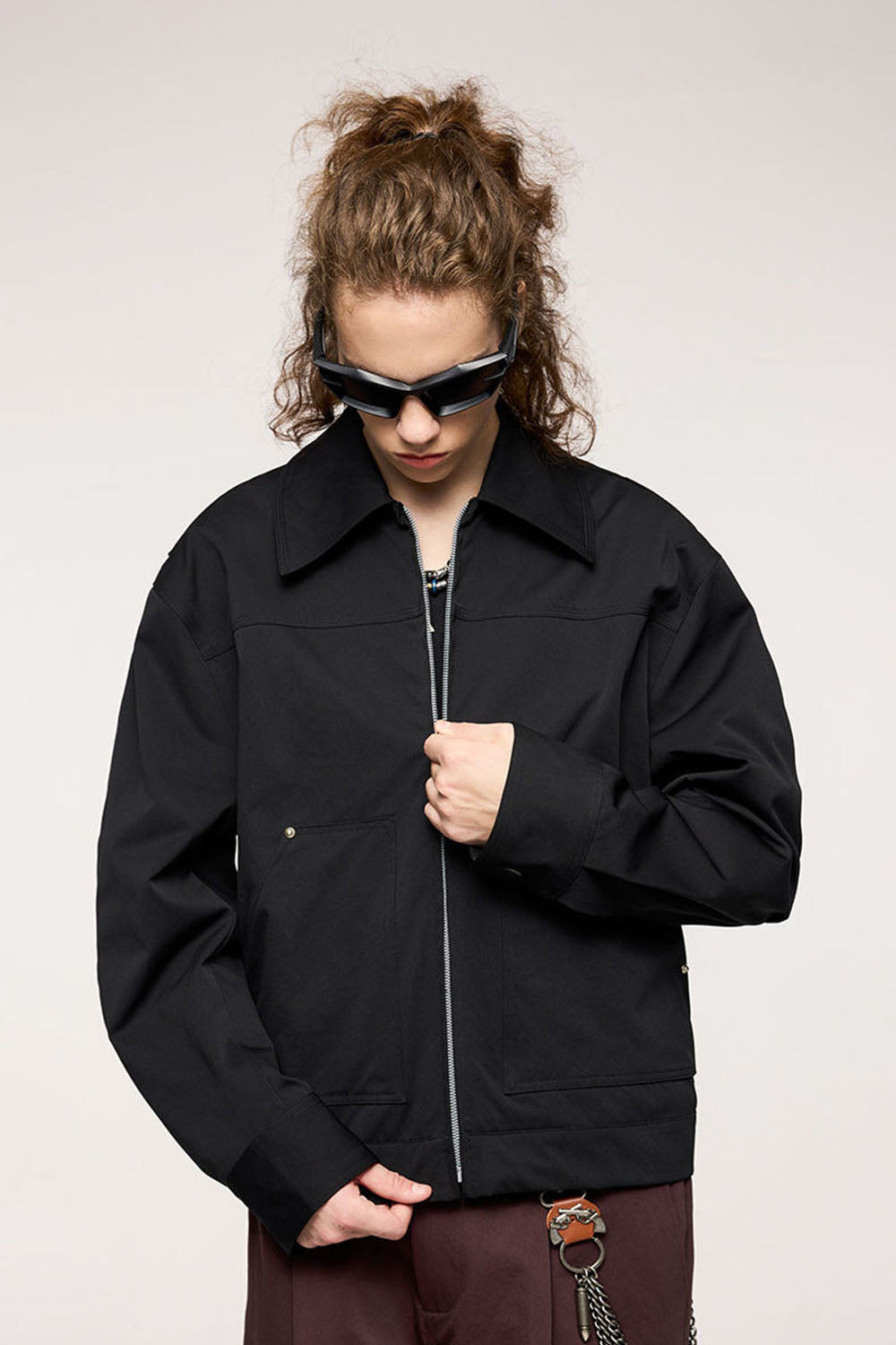 Elastic Rivet Utility Cropped Jacket: Vintage Collared Lumberjack Workwear