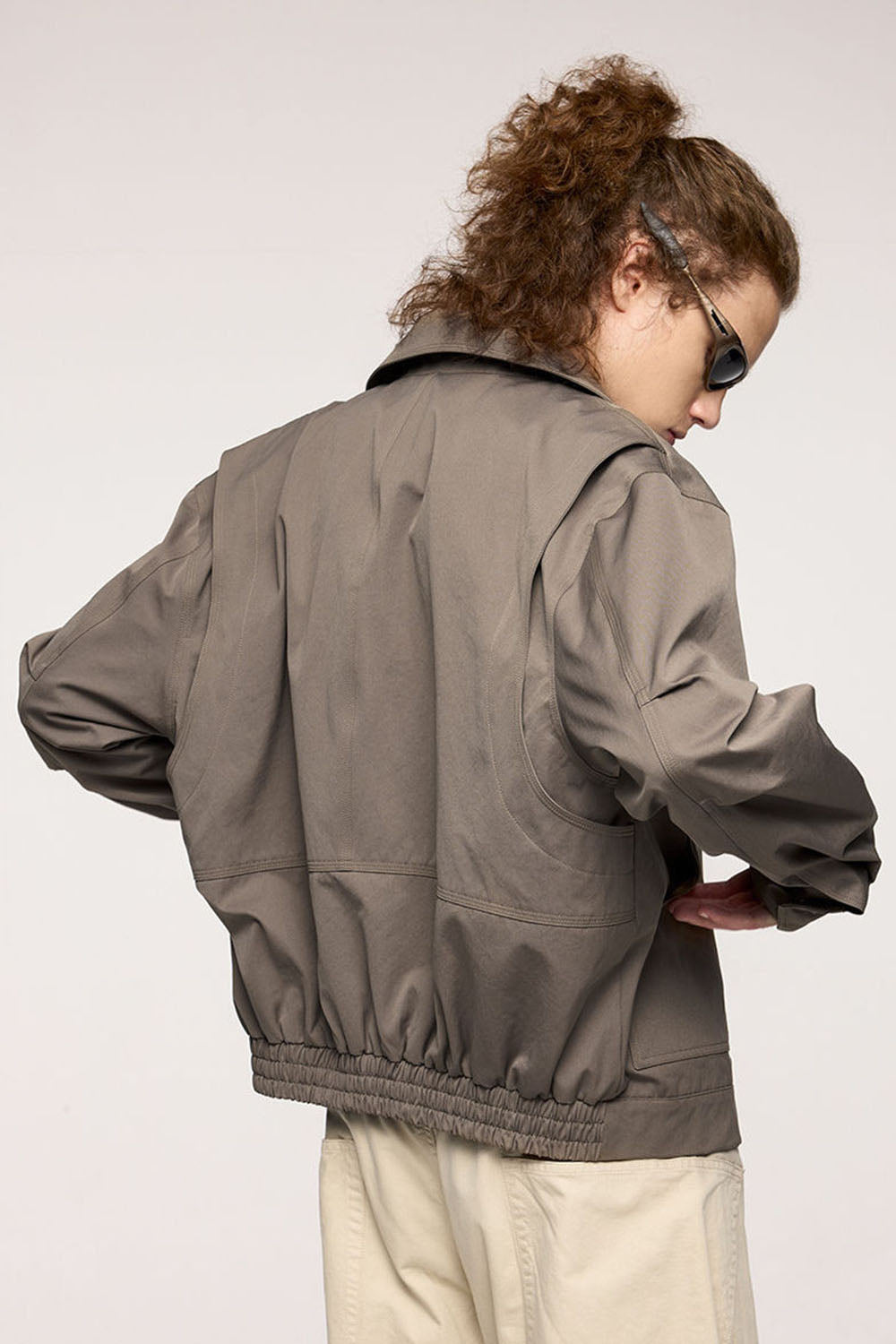 Elastic Rivet Utility Cropped Jacket: Vintage Collared Lumberjack Workwear