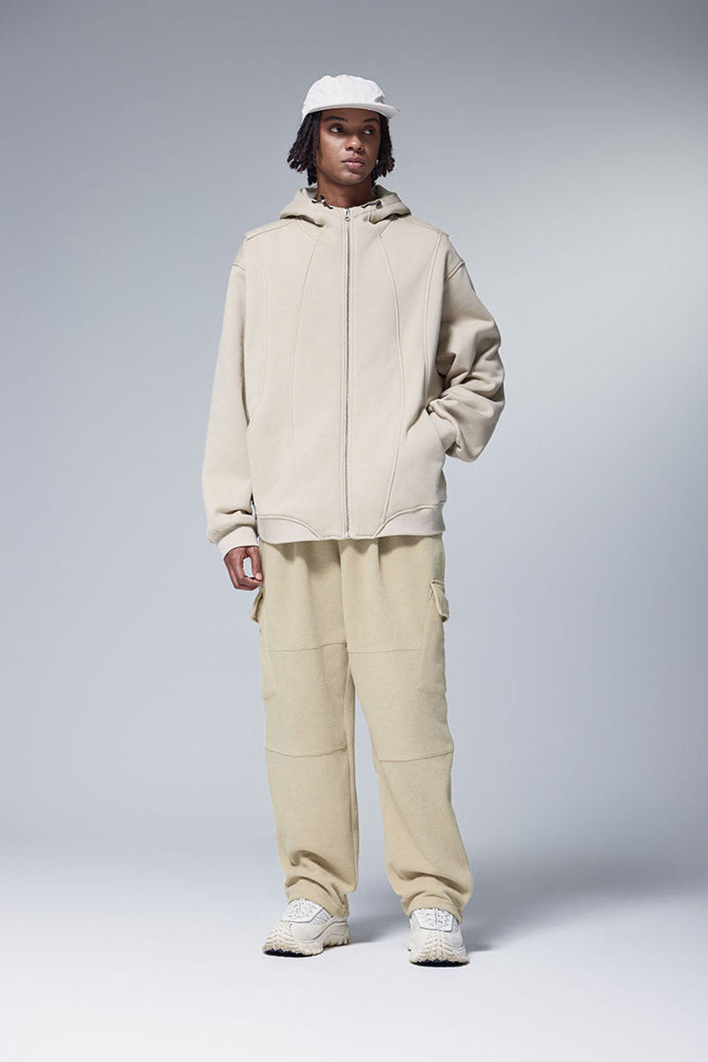 Thermostatic Yarn Fleece Utility Trousers: 325G Casual Straight-Leg Pants