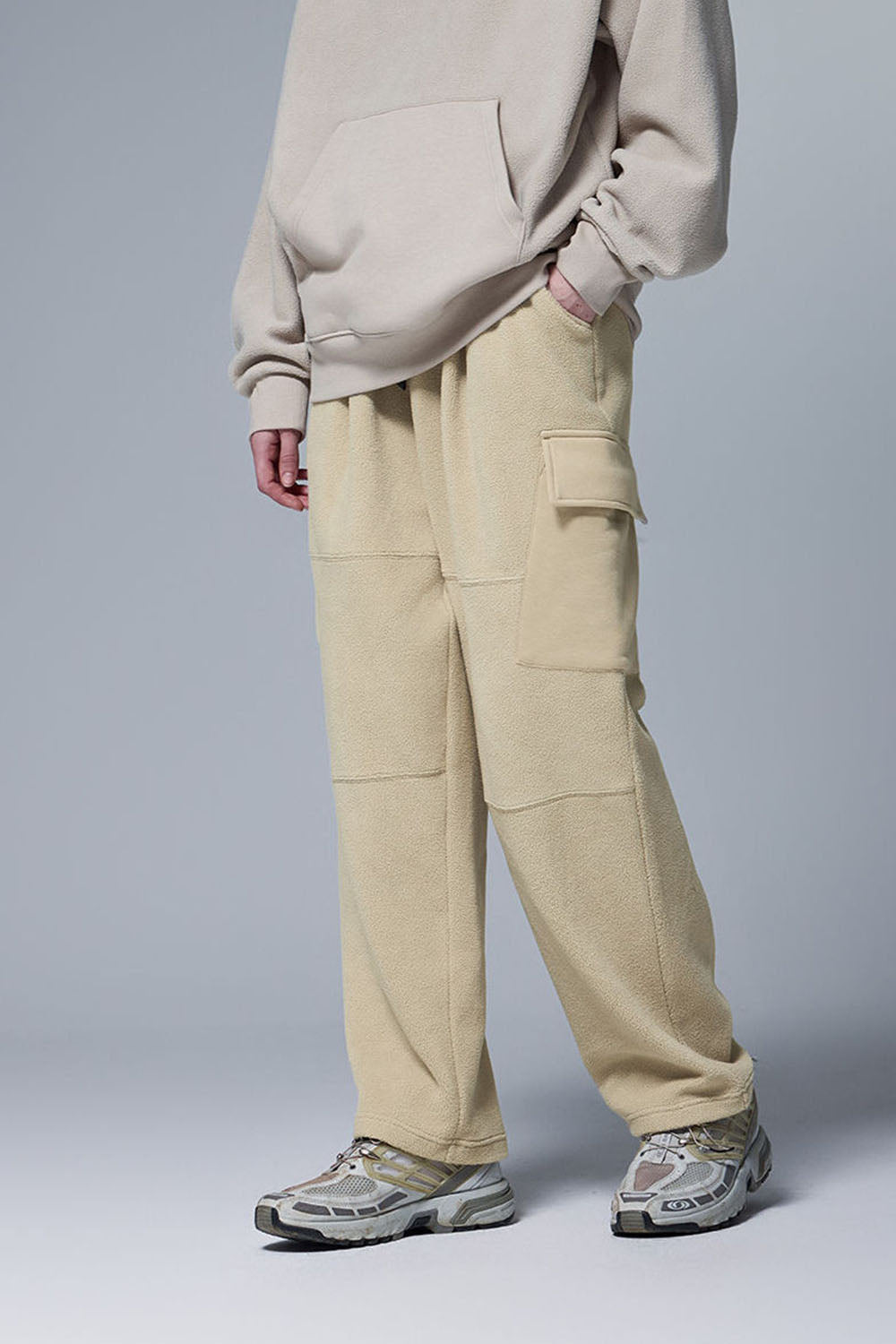 Thermostatic Yarn Fleece Utility Trousers: 325G Casual Straight-Leg Pants