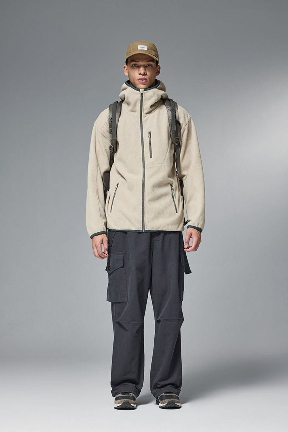 Color-Block Fleece Windproof Jacket with Stand Collar and Hood