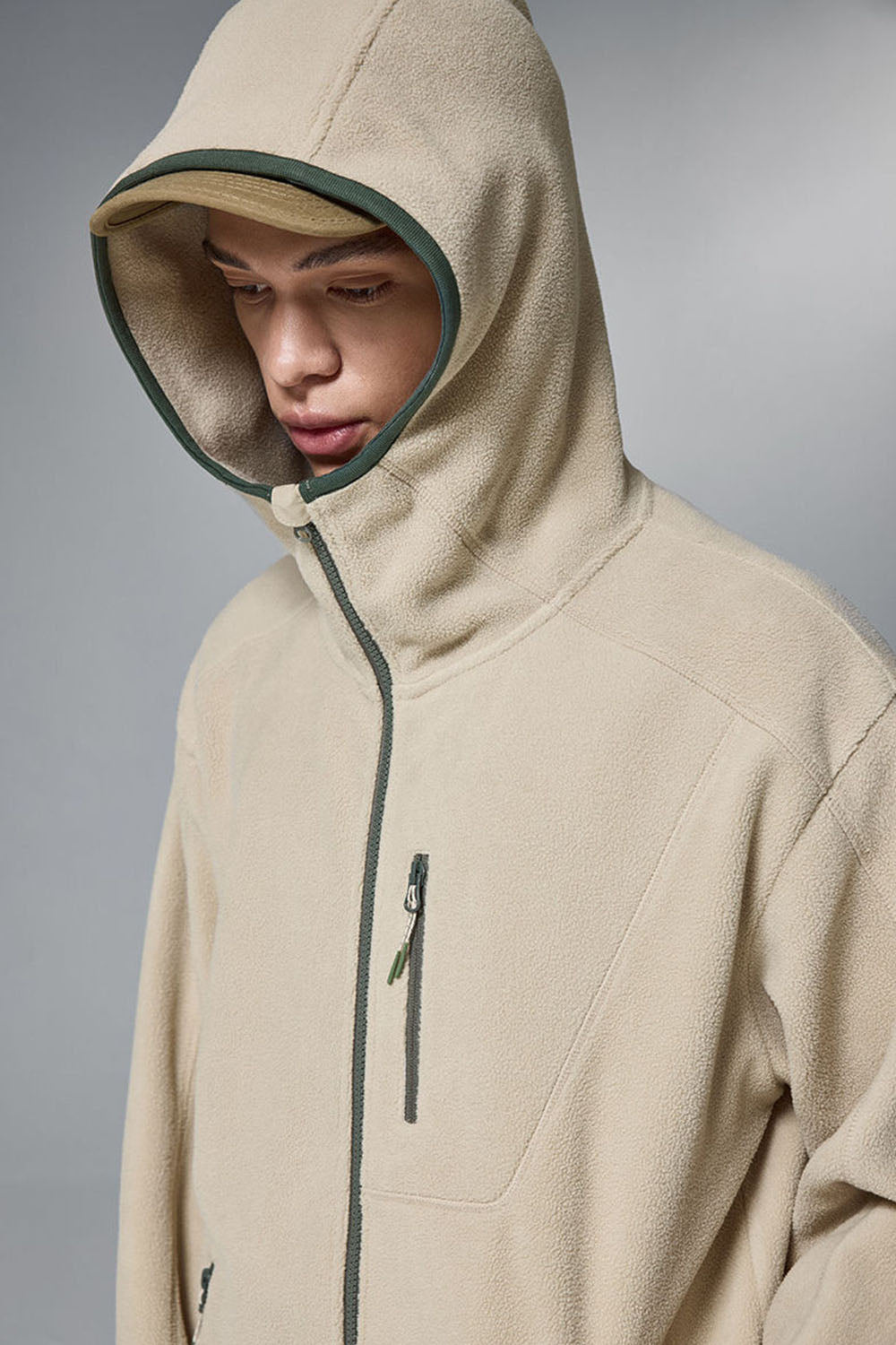 Color-Block Fleece Windproof Jacket with Stand Collar and Hood