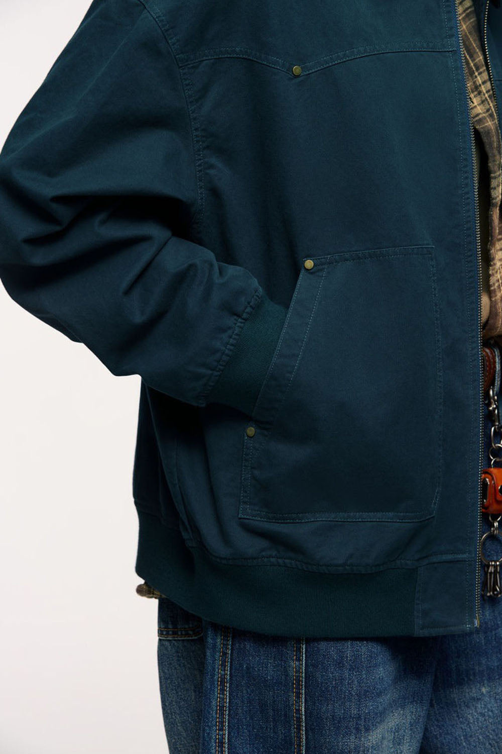 Retro Color-Block Corduroy Detroit Jacket with Flip Collar