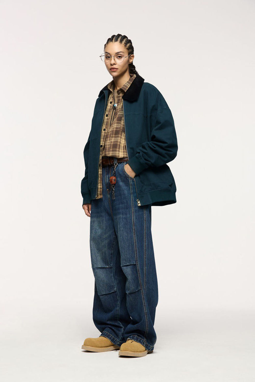 Retro Color-Block Corduroy Detroit Jacket with Flip Collar